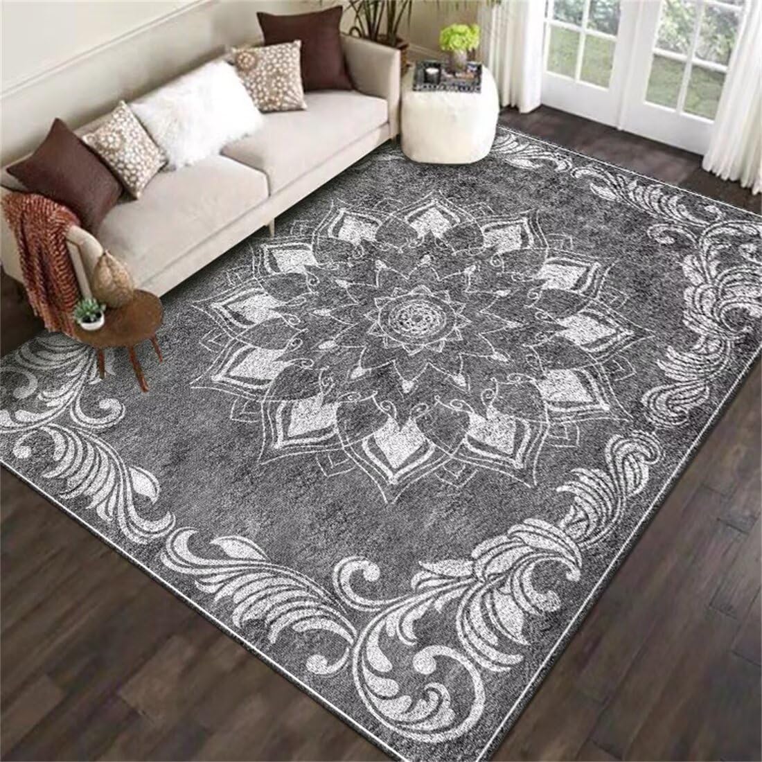 Tapis de salon gris 60x90cm lavable en velours cristal créatif