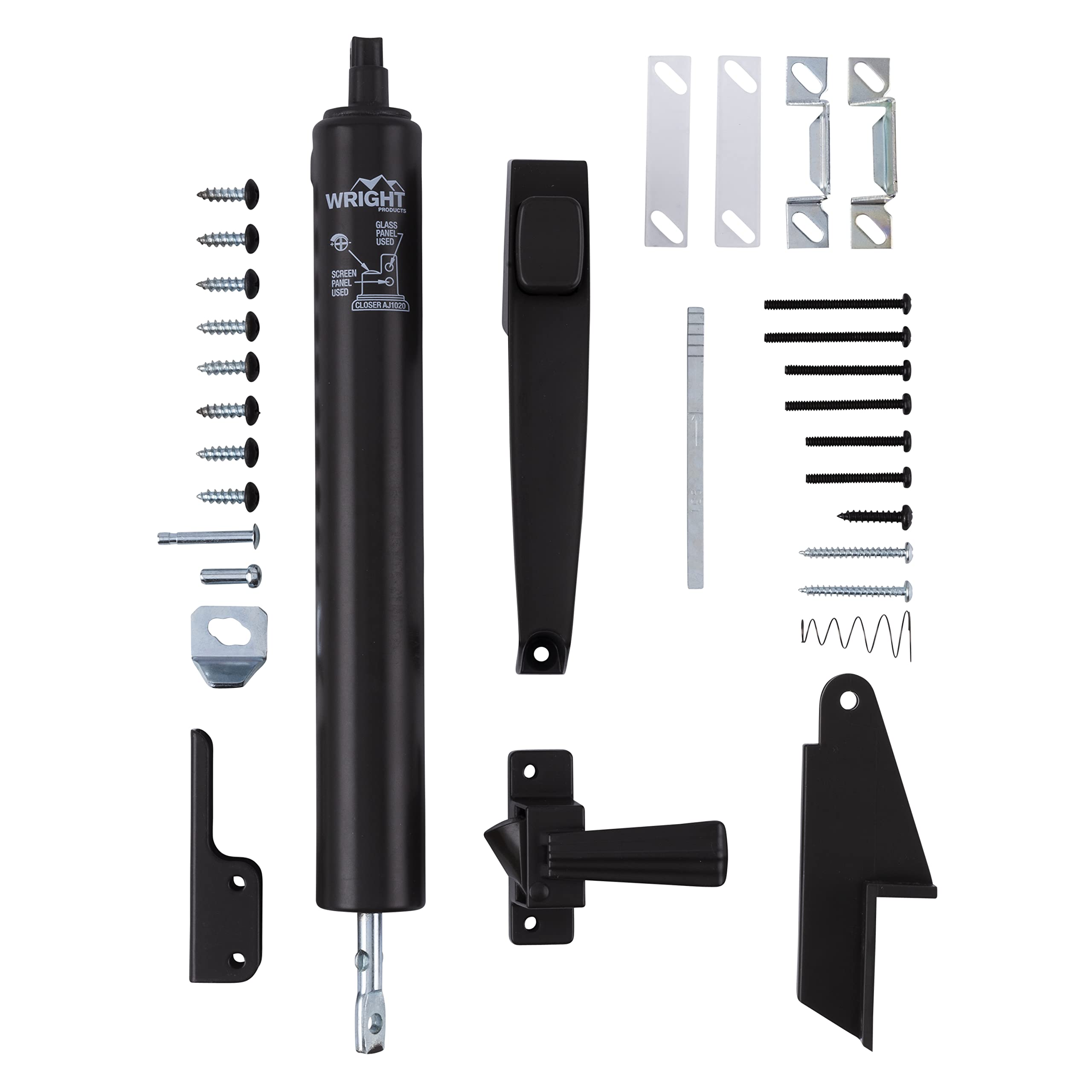 Wright Products Lanai Corrosion Resistant Screen Door Hardware Kit – Pneumatic Closer with Push-Button Latch, No Lock Out, Hold-Open Washer (Transitional, Bronze)