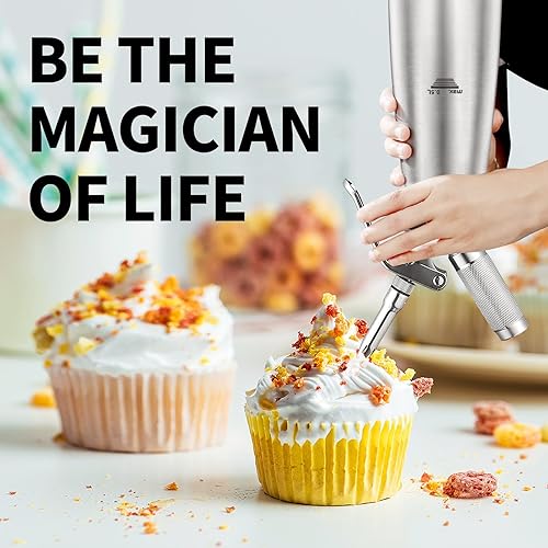 Miniatura 2 de Batidor de crema profesional de acero inoxidable, 16.9 fl oz - Para crema batida perfecta, mousses de postre, cócteles y más - Fácil de usar y Acero