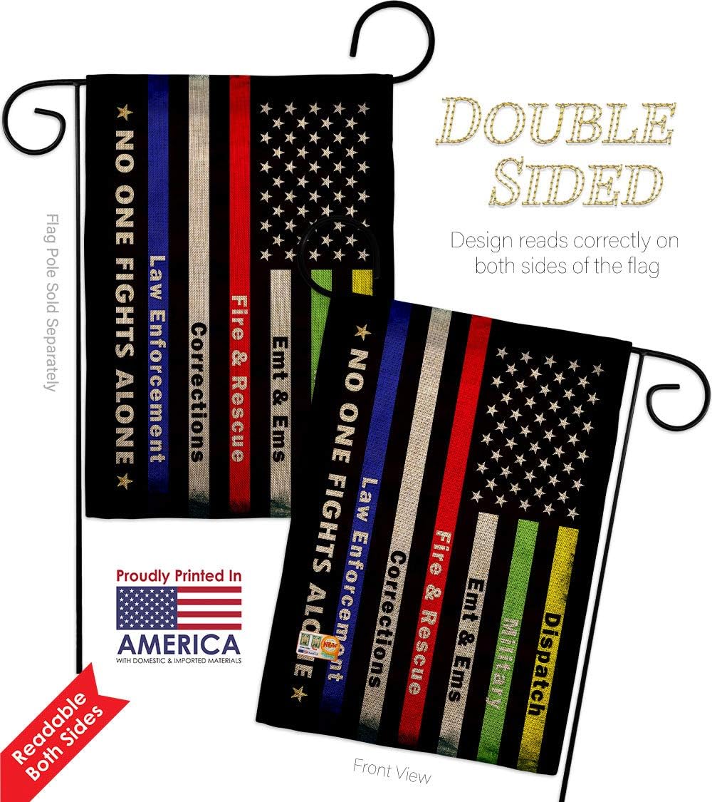 No One Fights Alone Burlap Garden Flag - 2pcs Pack Armed Forces Military Service All Branches Support Honor United State American Veteran Official - House Yard Gift Double-Sided 13 X 18.5