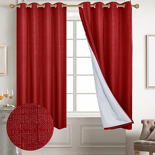 Miniatura 84 de Diraysid Cortinas 100% opacas de lino blanco para dormitorio, con ojales, aislamiento térmico, cortinas de oscurecimiento de habitación (2 paneles,