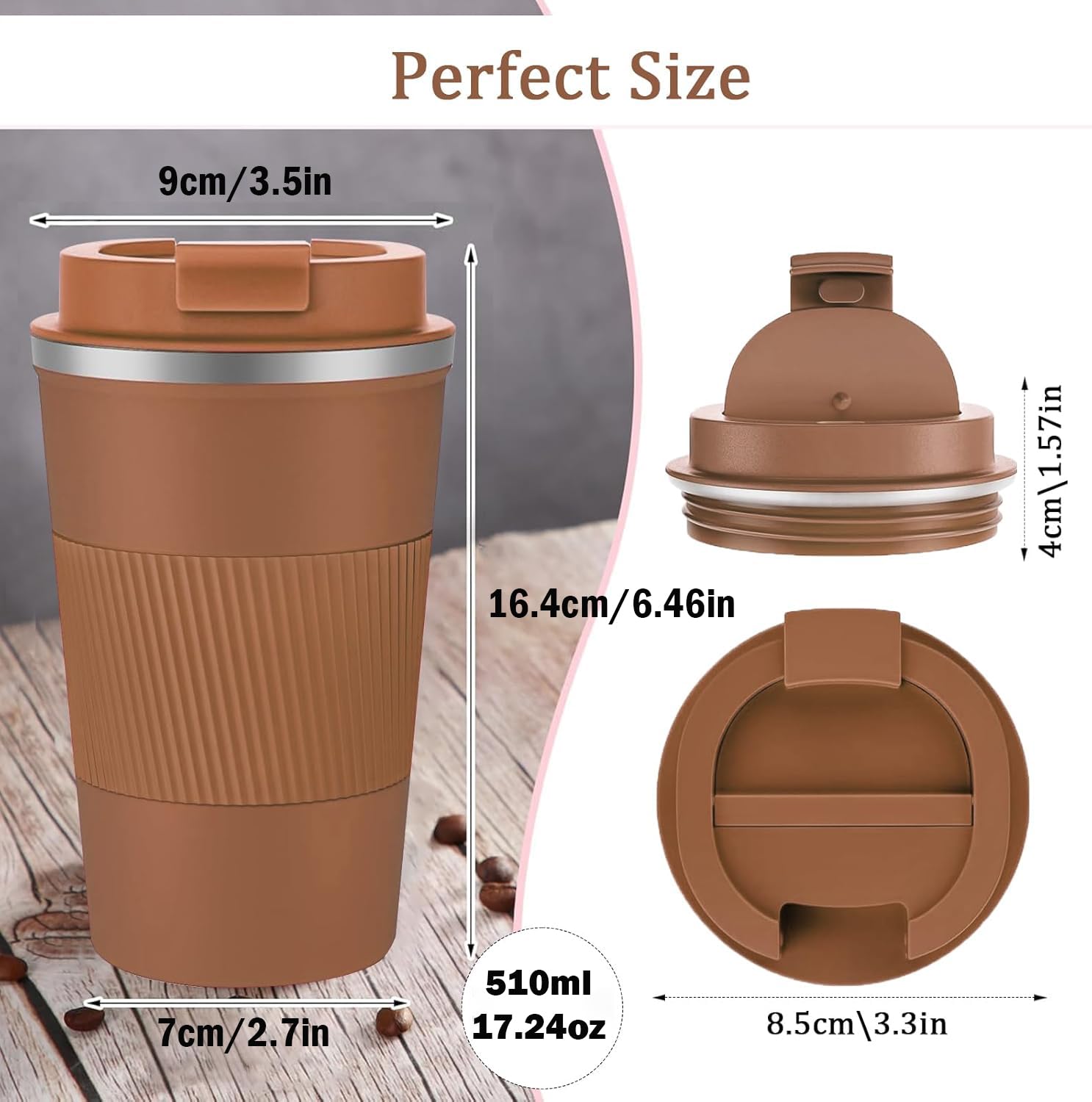 Eastrise Travel Mug,Insulated Coffee Cup with Leakproof Lid,Reusable Travel Coffee Mug,Stainless Steel Coffee Cup for Hot or Cold Drinks(Brown/18oz) - Image 2