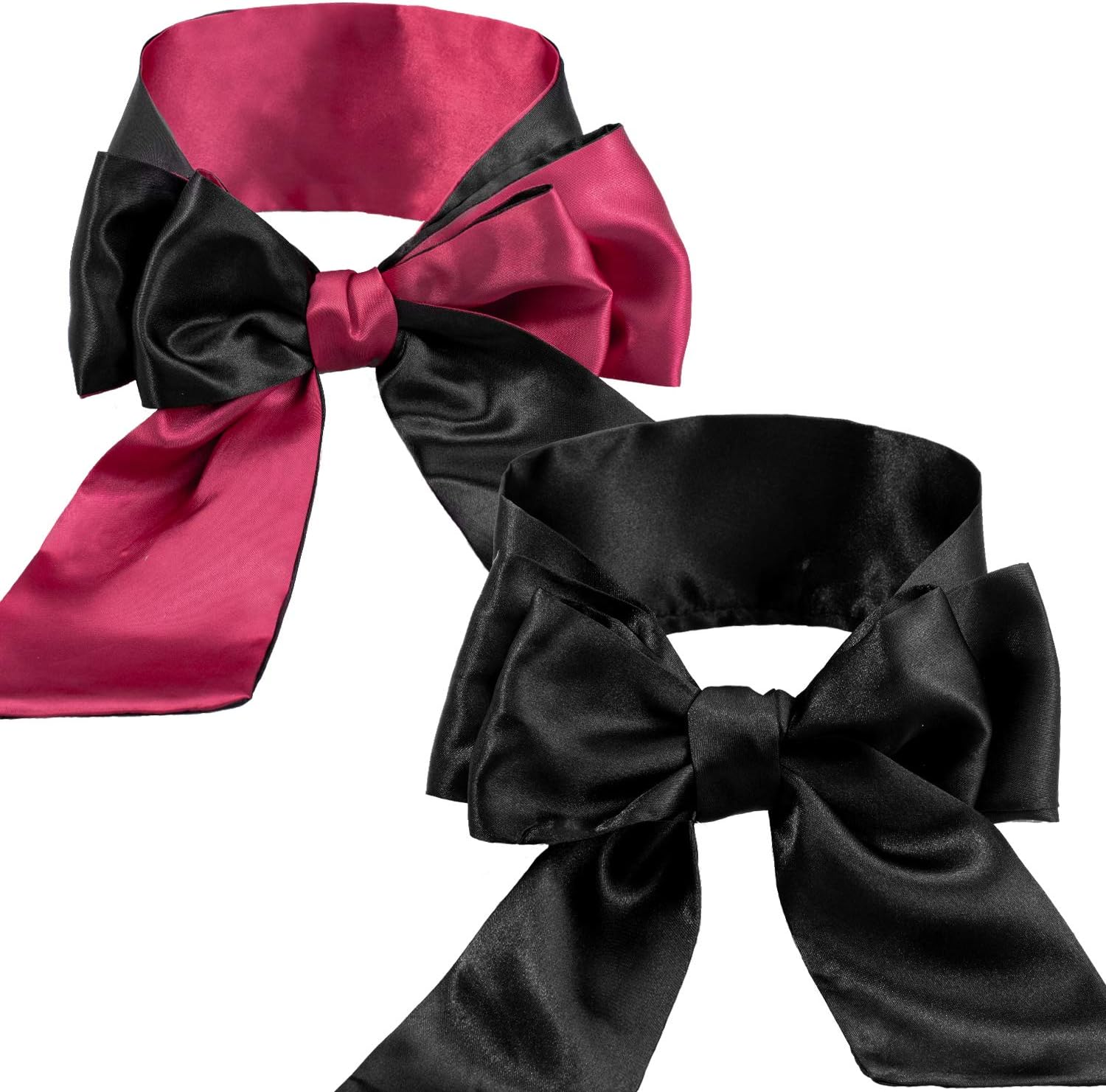 Whaline 2 Pack Satin Eye Cover Silk Sleeping Cover Blindfold Tie for Valentine's Gift 150 cm (Black Red and Black)