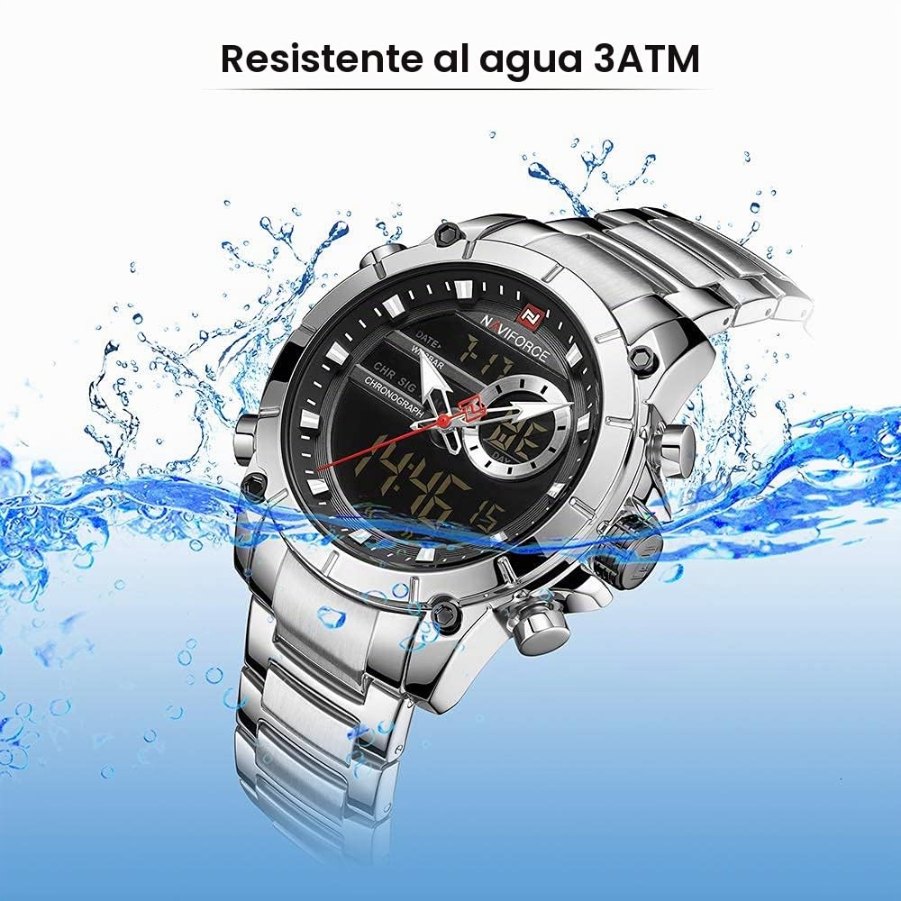 Naviforce Reloj Deportivo Digital para Hombre Relojes Militares de Acero Inoxidable de Cuarzo Impermeable Multifuncional