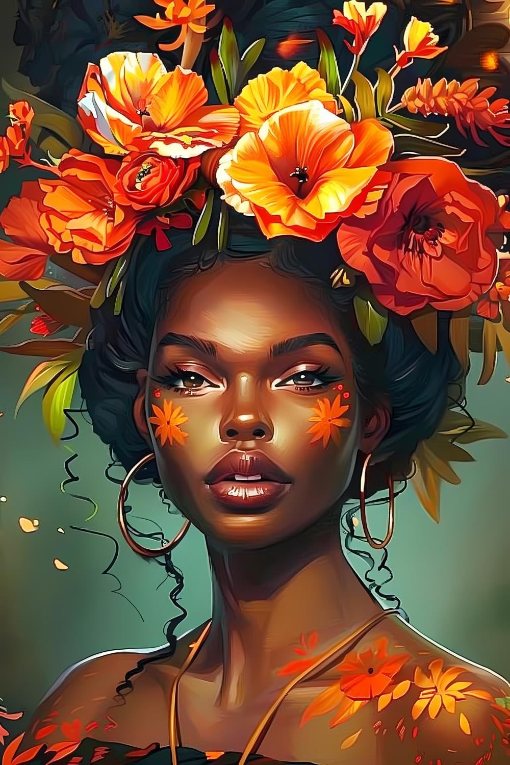 GUAIEUW African American Woman in Garland Diamond Painting Kit for Adult, DIY Full Drill Diamond Art for Beginner, 5D Diamond Dots Kits Painting Crafts for Home Decor (12x18 inch)