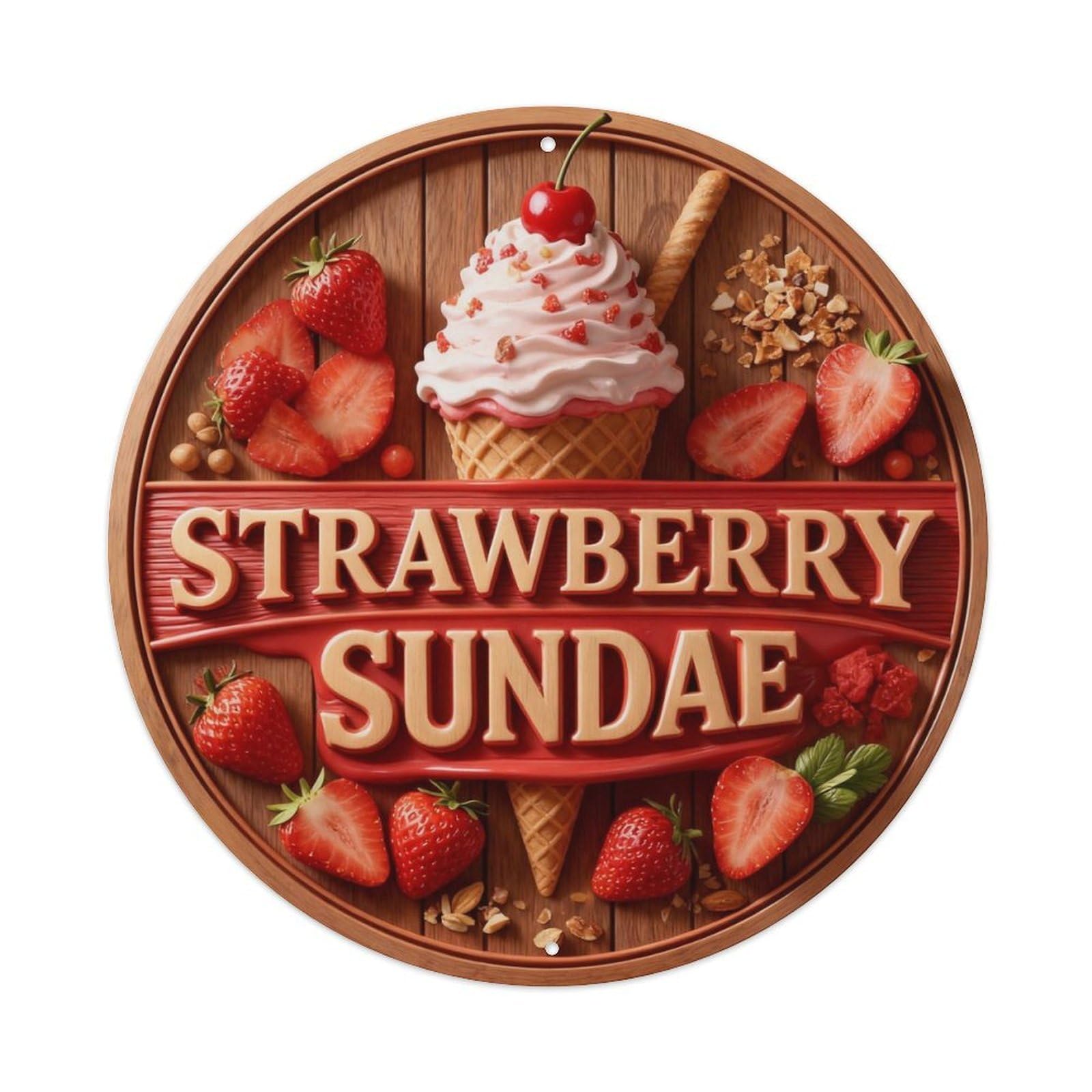 Strawberry Sundae Metal Tin Sign Plaque
