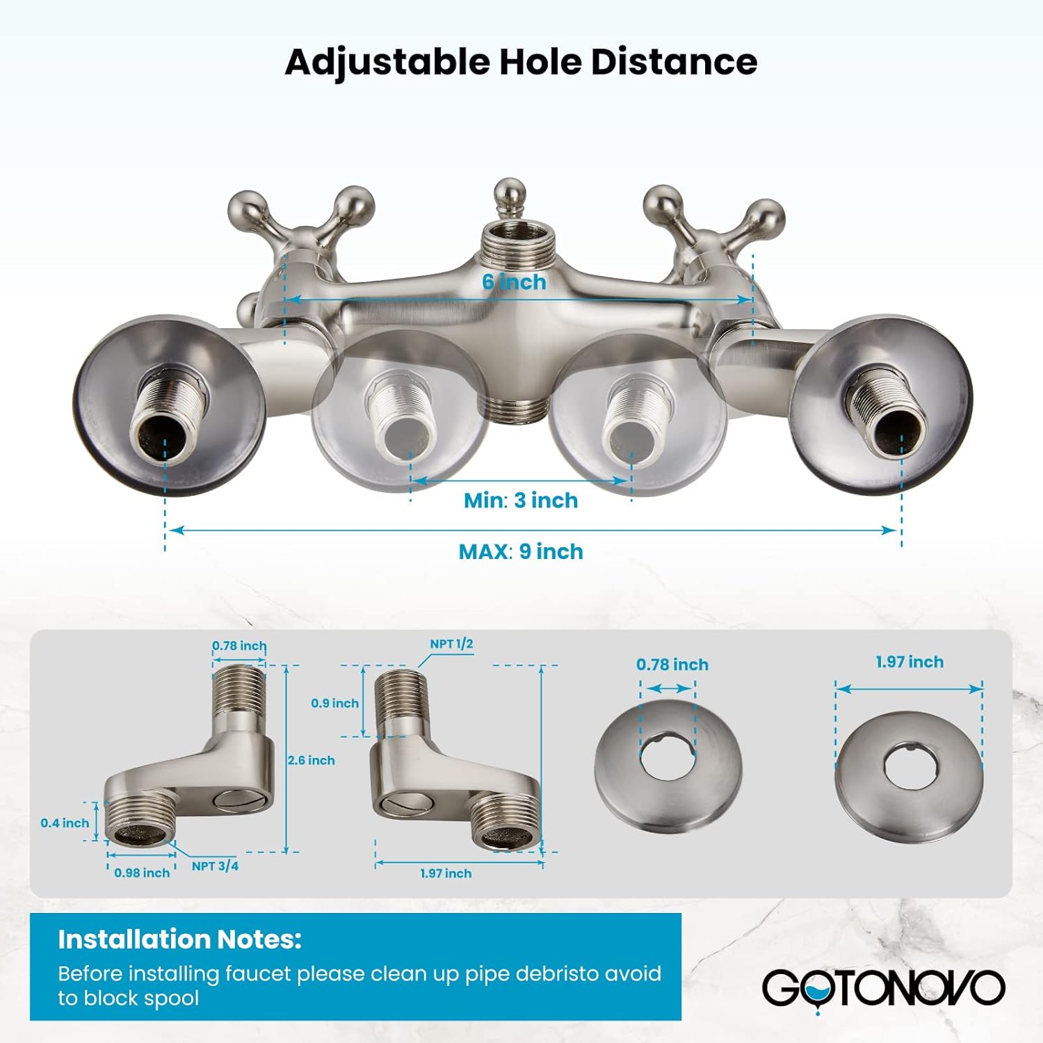 Brushed Nickel Wall-Mounted Clawfoot Tub Faucet with Handheld Shower