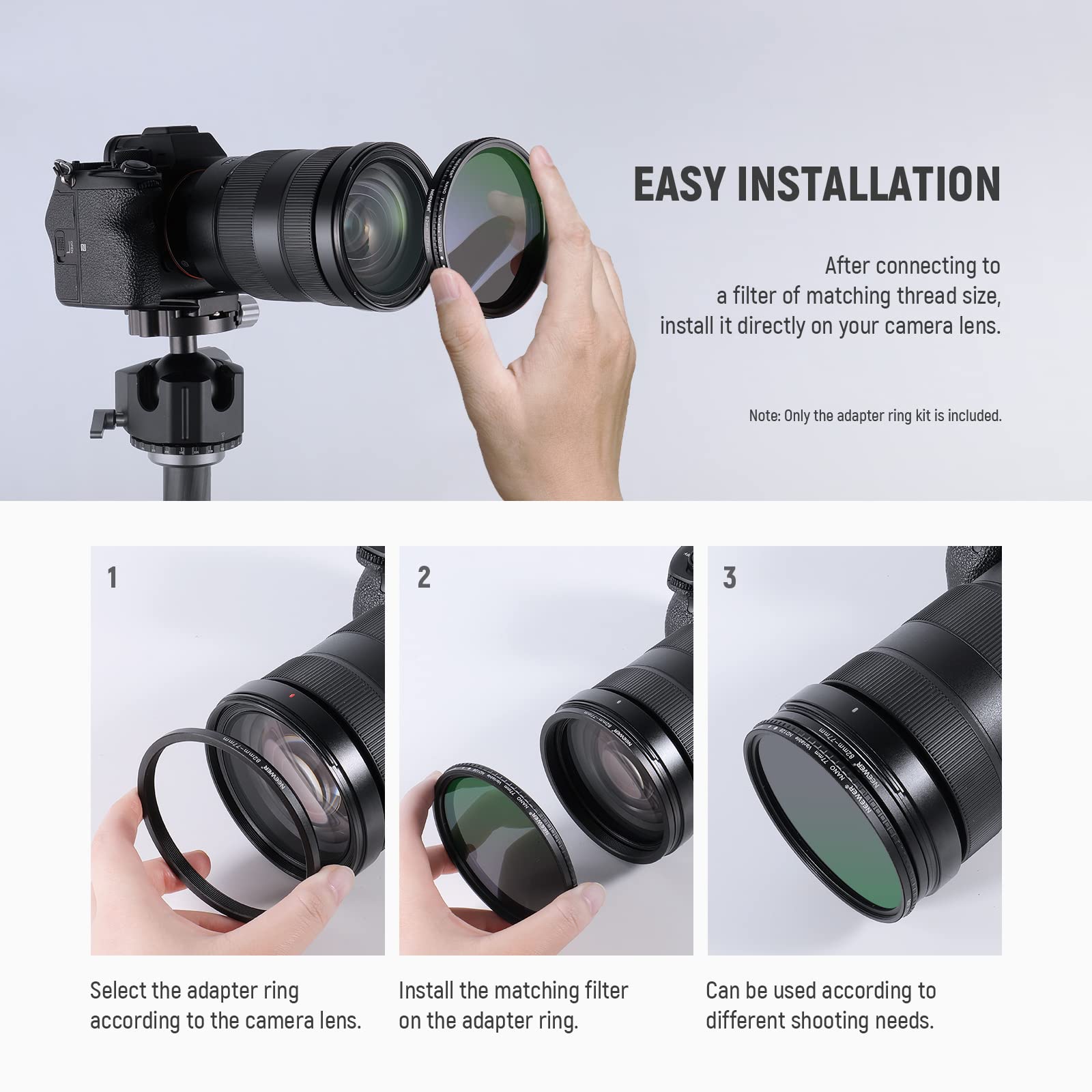 Set 9 Anelli Step-up Per Filtri Fotocamera | Adattatori Da 82 Mm | Anelli In Alluminio Nero Uxcell - Foto 3