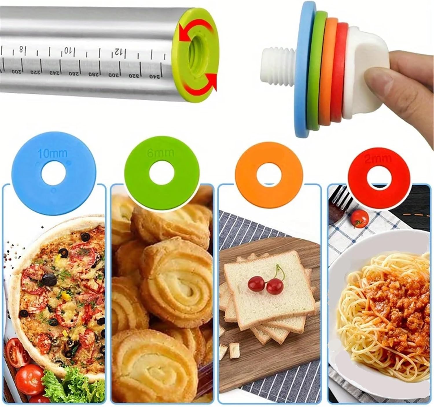 2pcs Adjustable Thickness Stainless Steel Rolling Pin Baking Tool for Baking, Fondant