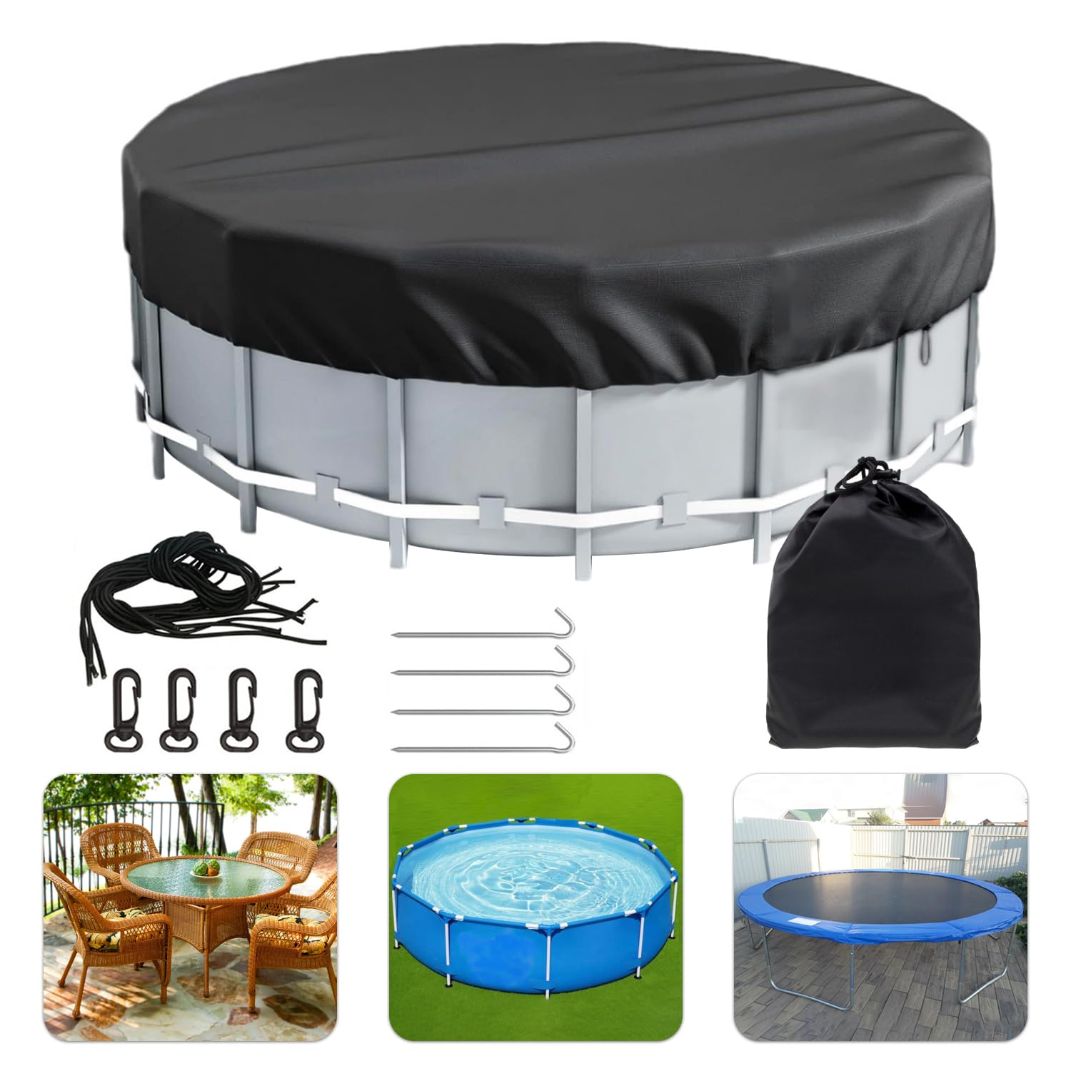 Couverture de Piscine Ronde bâche Protection,310cm, Noir