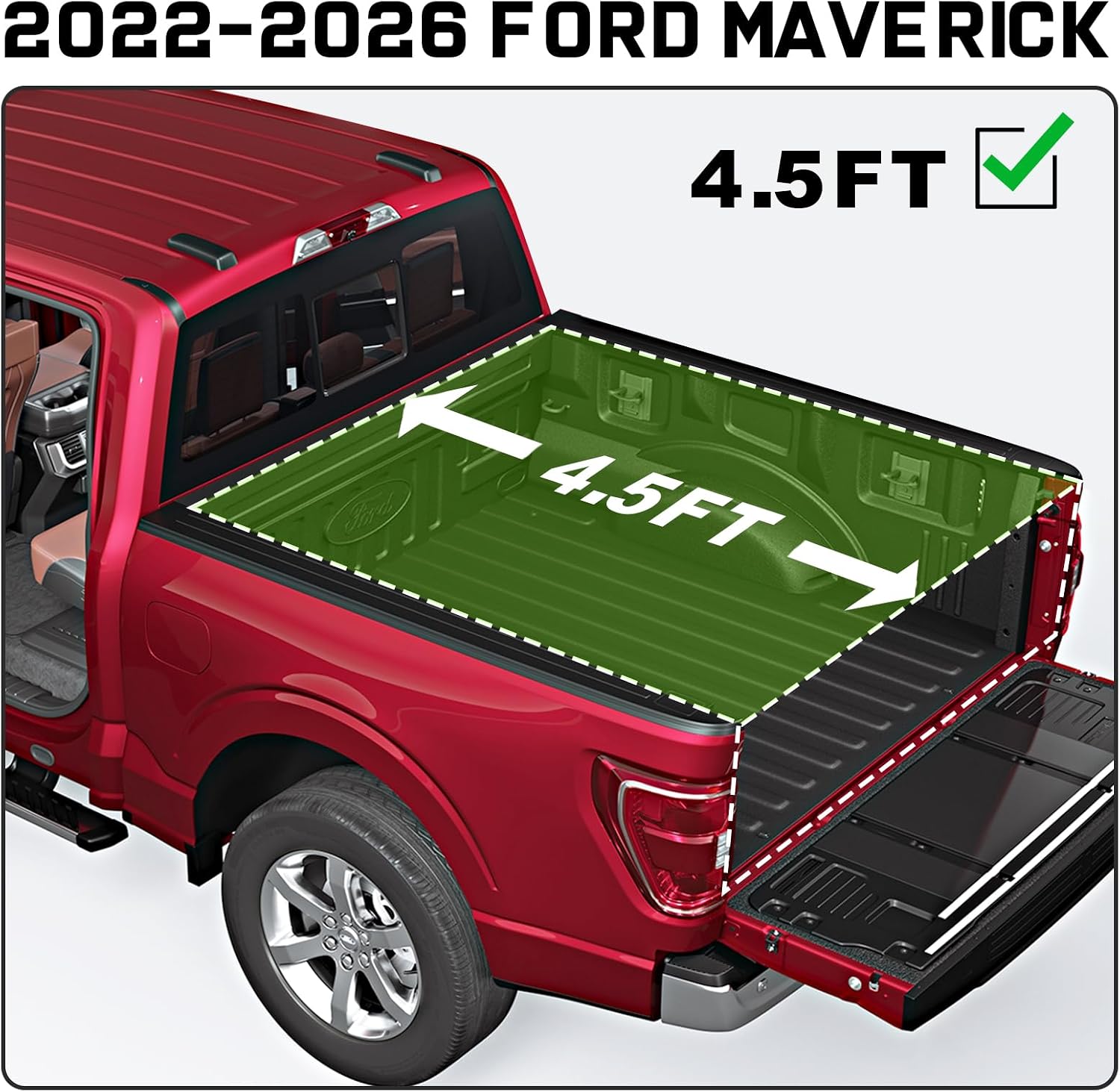 RHOBRA Soft Roll-Up Truck Bed Tonneau Cover Compatible with 2022-2026 Ford Maverick 4.5ft Bed (Not Fit Utility Track System), 26.5oz Heavy-Duty Vinyl, Weather Resistant Bed Cover for Pickup Truck