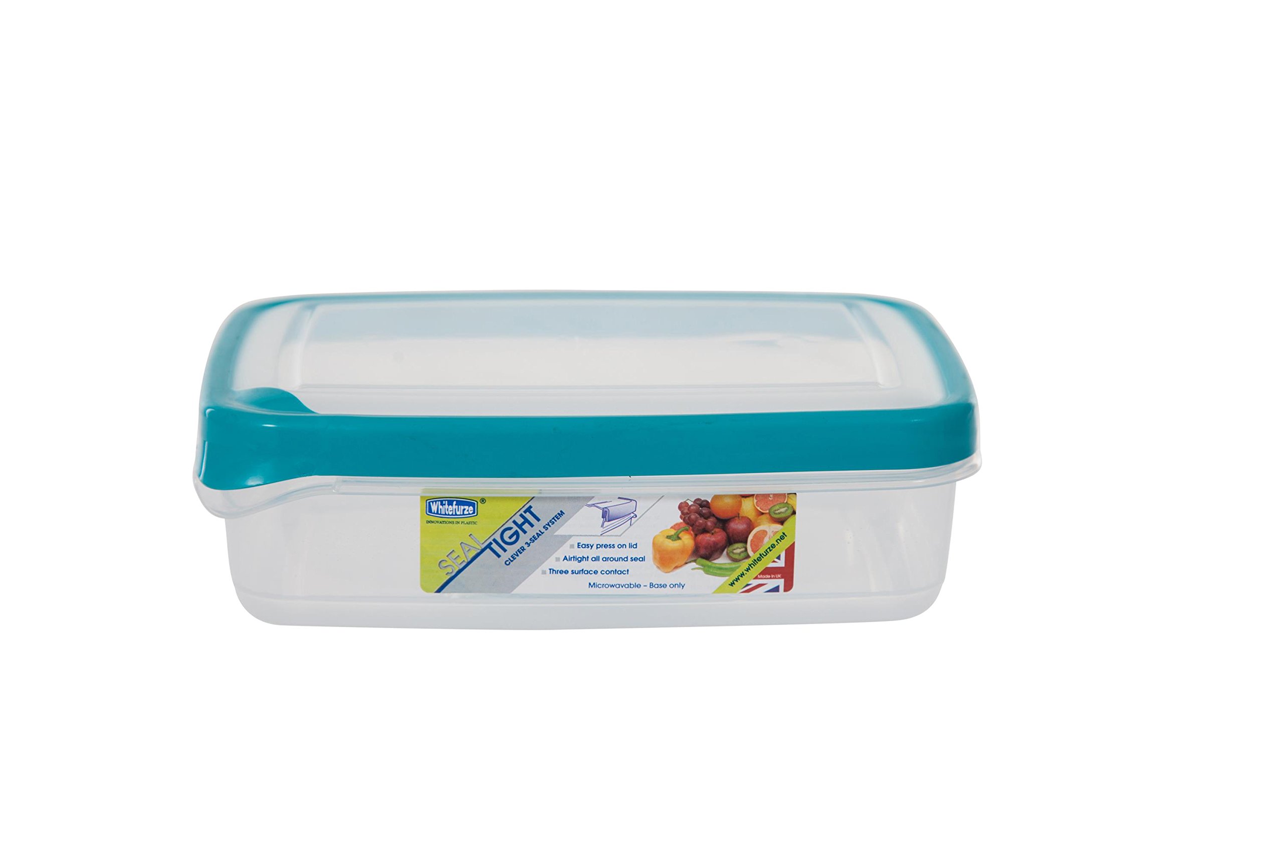 Whitefurze Rectangular Seal Tight Container, Plastic, Teal, 1.3 Litre