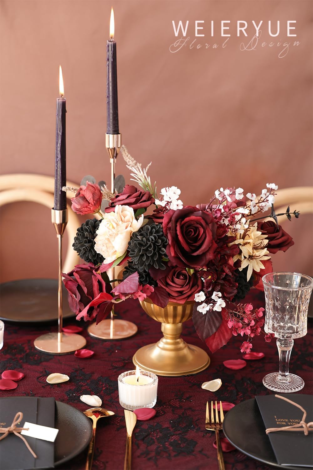 Artificial Flower Box Set Silk Fake Flowers DIY Center Cake Decoration Wedding Bouquet Corsage Home Decor Outdoor Decor Gift (Gothic Black and Red) - Image 2