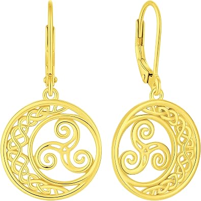 YL 925 Sterling Silver Celtic Knot Earrings Triskele Dangle Drop Earrings Moon Leverback Jewelry for Women