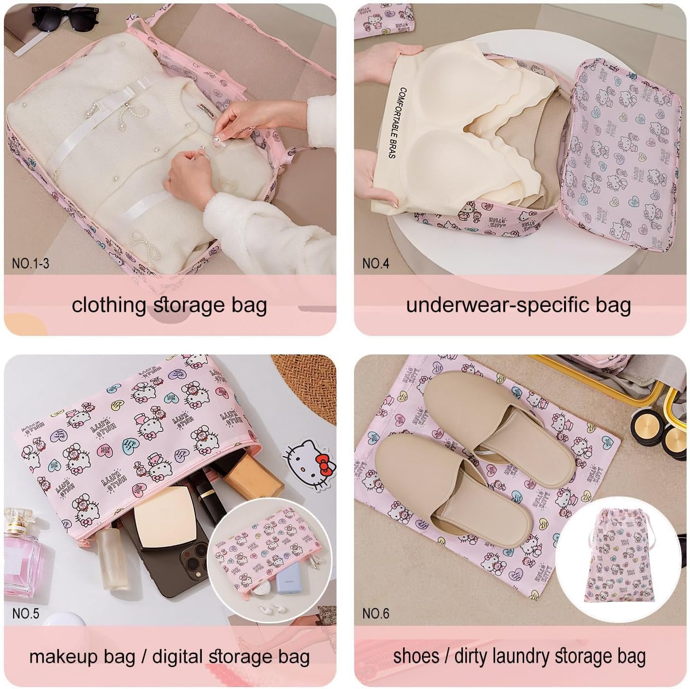 AmBealla 6 Set Travel Organizer,Packing Cubes for Travel Luggage Organizer Bags,Waterproof Pink Twill,Cute Packing Organizers for Business/Vacation,Women's Clothes Storage - Image 3