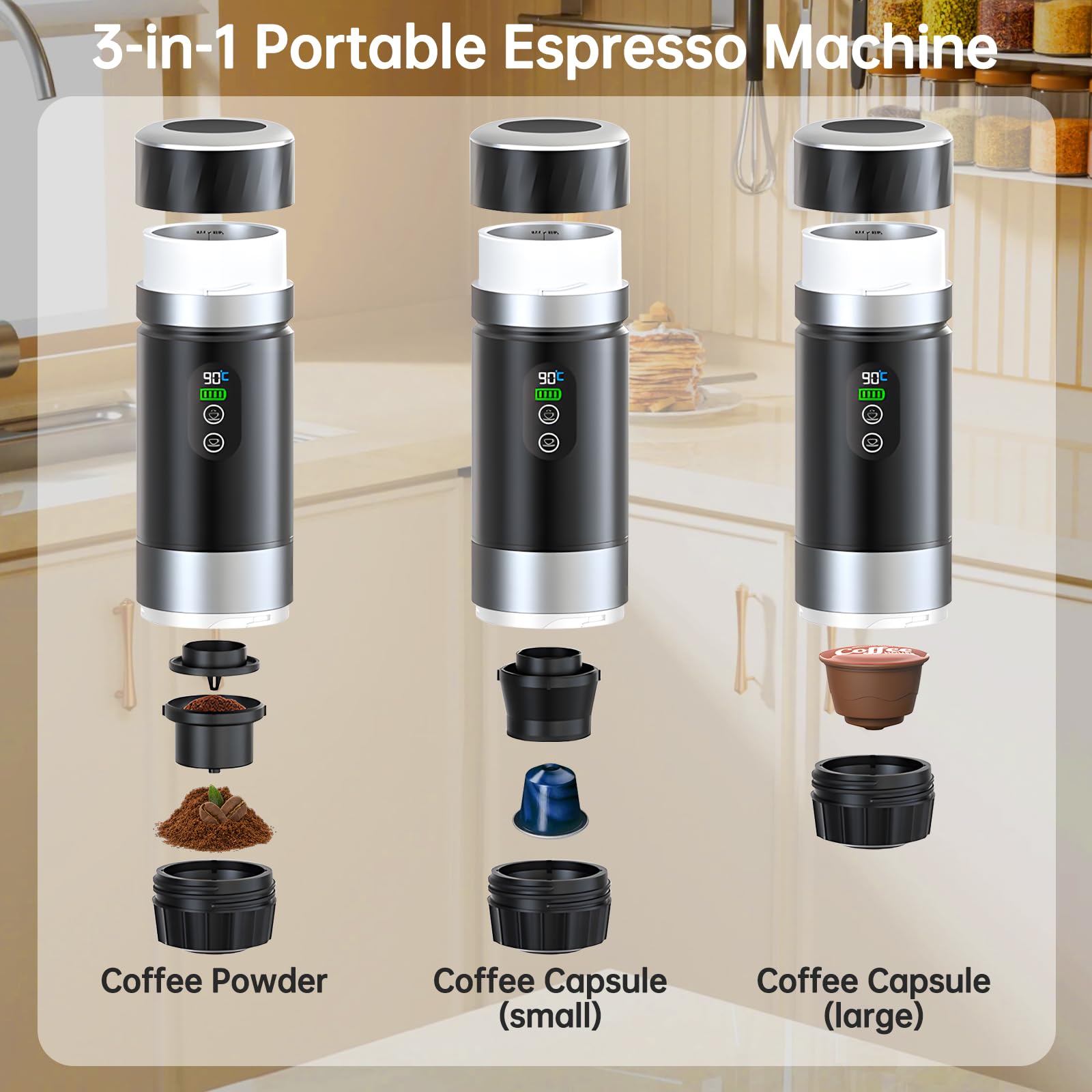 Machine à Café Portative pour Voiture,Cafetière de Voyage avec Chauffage Électrique USB-C,Compatible avec Capsules NS et Café Moulu,80ml Mini Cafetière pour Camping,Bureau et Randonnée