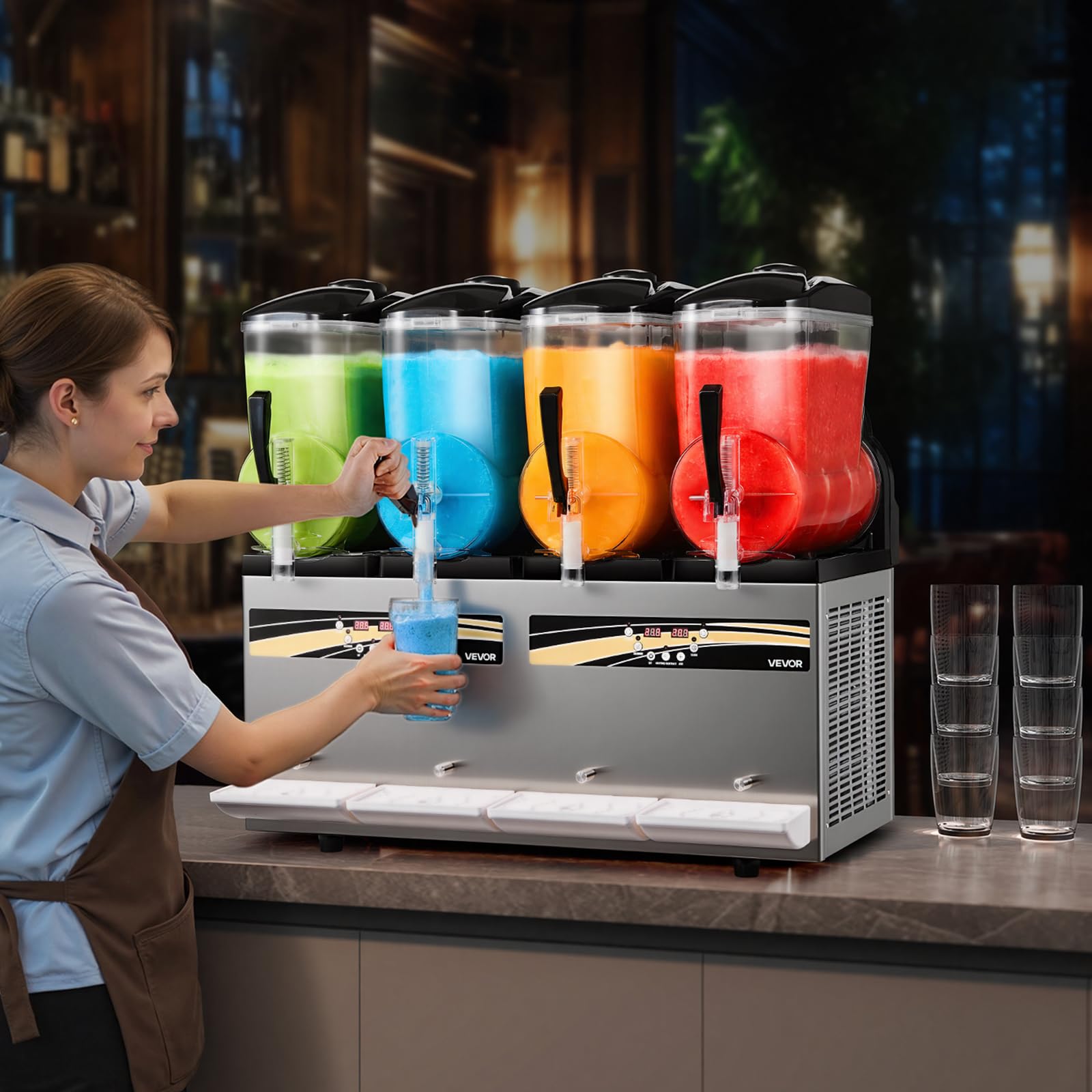 VEVOR Macchina per Granite Bevande Ghiacciate 4x12L Macchina per Granita Commerciale 1650 W Funzione Autopulente per Succo Ghiacciato Frullati Frappé Cocktail, Feste, Evento, Bar