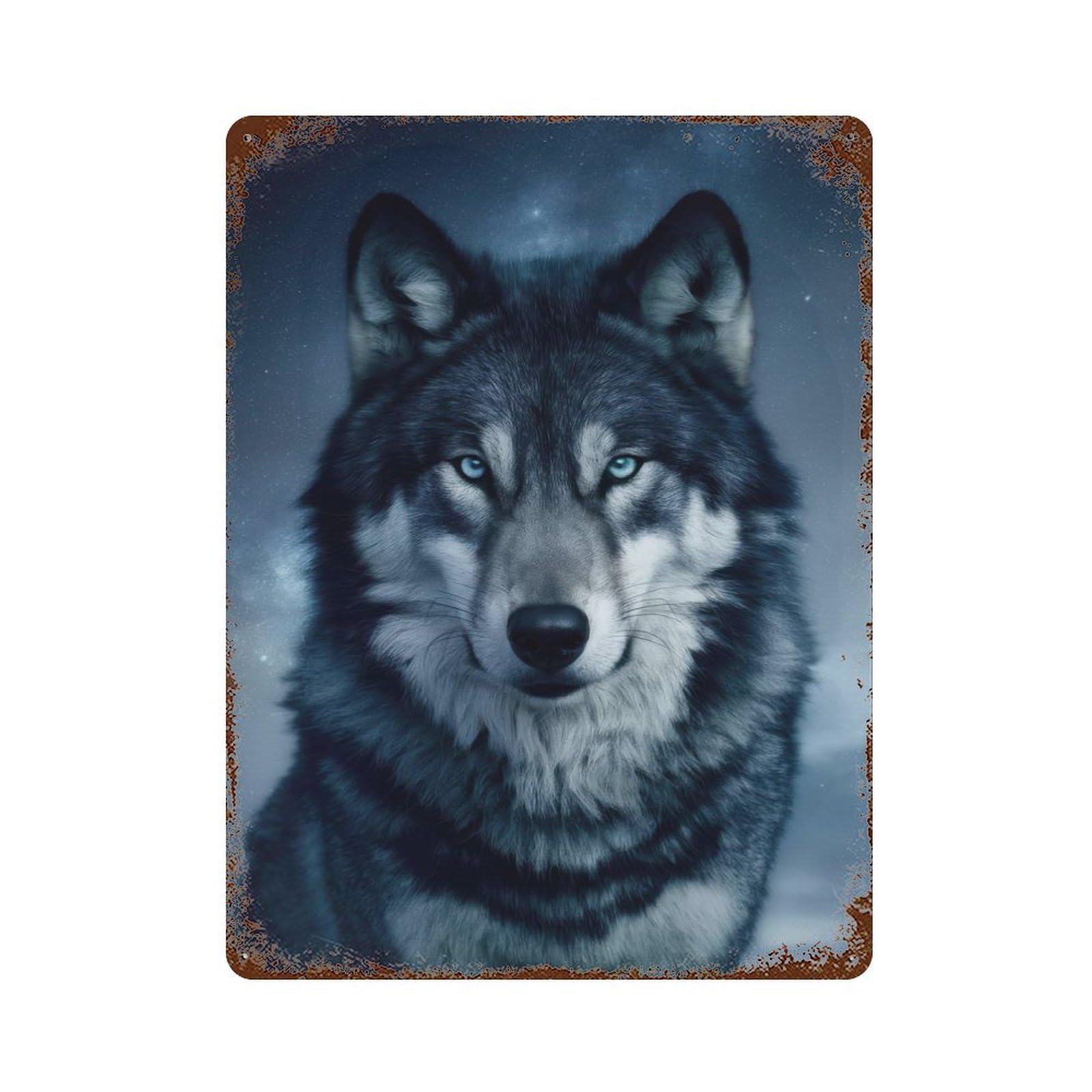 Rust Effect Wolf Husky Dog Galaxy Vintage Rust Metal Sign 15.7"x11.8", Rustic Home Decor for Farmhouse, Kitchen And Entryway Decor