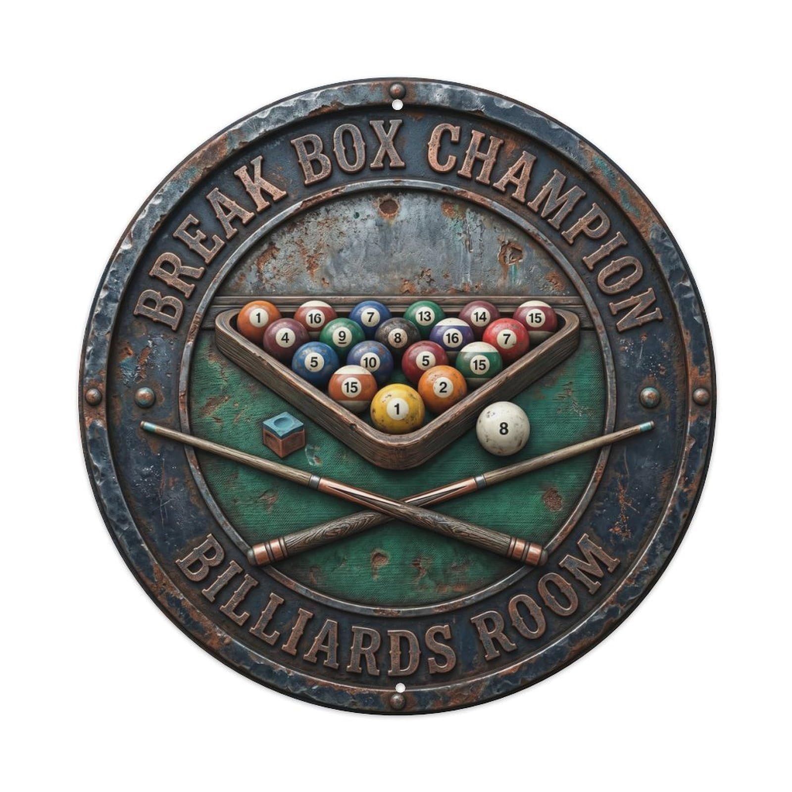 Cwbufd Vintage Style Break Box Champion Billiards Room Vintage Metal Tin Sign Plaque Wall Decor For Cafe, Club Bar, Office, Garden Metal Poster 8X8inch
