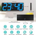 CHKOSDA 18''Digital Wall Clock,Large LED Wall Clock with 6” Numbers, Remote Control Count up/Countdown Timer Clock, Digital Clock with Auto Dimmer, Big Calendar and Thermometer(Ice Blue)