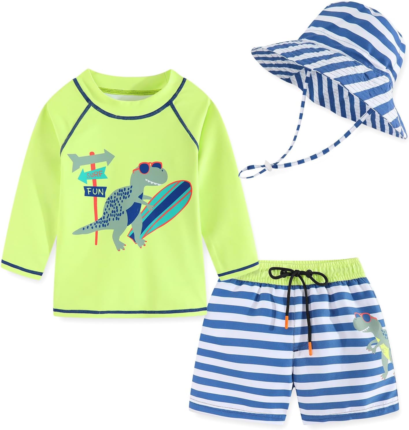 Toddlers and Baby Boys' 3-Piece Rashguard Sets Swimsuits Sets with Hat Surfing Swimwear Sunsuit UPF 50+