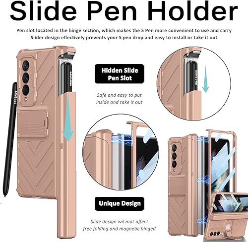Miniatura 4 de Miimall Funda compatible con Samsung Galaxy Z Fold 3 con protector de pantalla de vidrio templado, bisagra magnética+ranura para bolígrafo