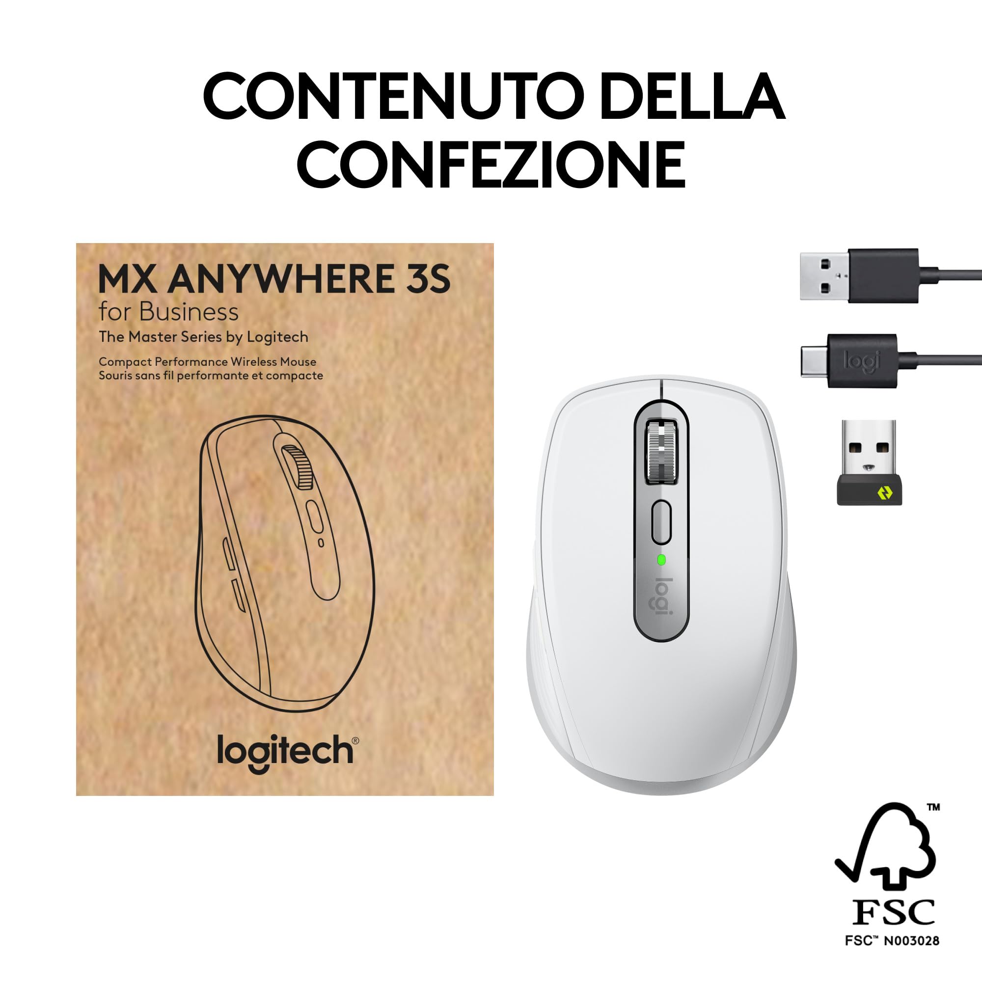 Logitech MX Anywhere 3S for Business - Mouse senza fili per professionisti | Windows/Mac/Chrome/Linux, Bluetooth, clic silenzioso, sicurezza Logi Bolt, compatto, 8K DPI, scorrimento MagSpeed - Pale Grey