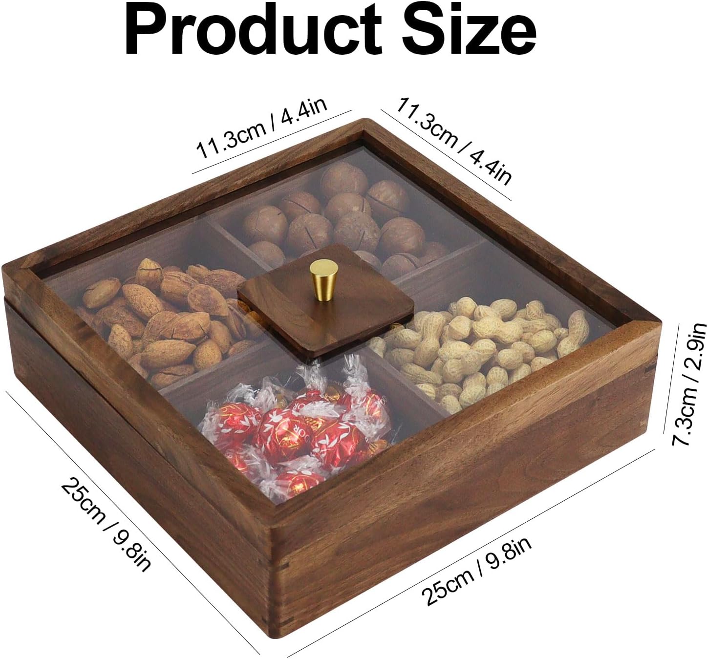 Koqye 4-Compartment Snack Tray with Lid - North American Walnut Serving Platter for Dry Fruits/Nuts/Candy, Multi-Purpose Party Food Storage Container - Image 7