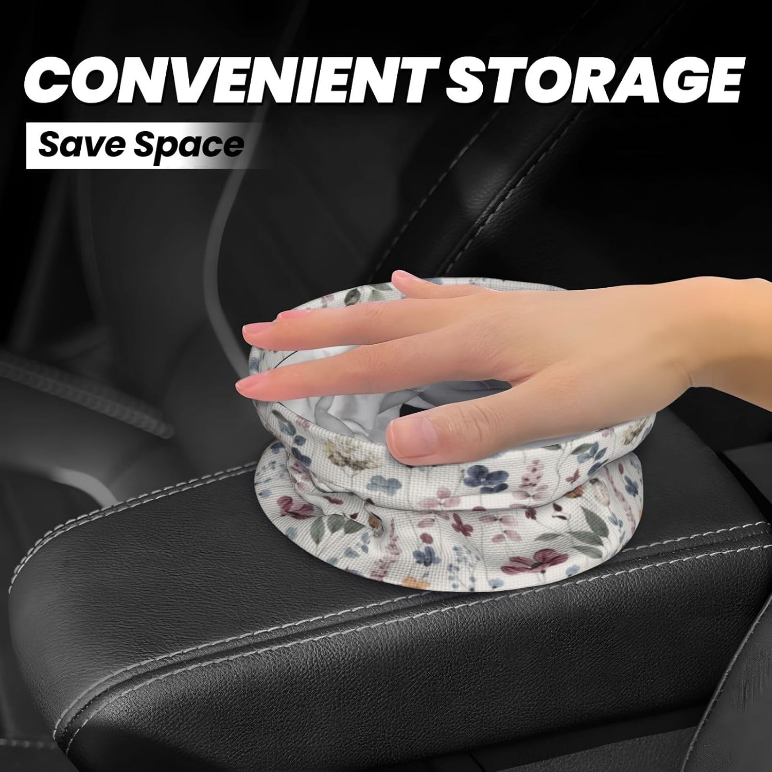 Watercolor Floral Botanical Car Trash Can 7x5.9 in,Hanging Garbage Bin Reusable Auto Waste Container Leak Resistant Storage Bag for SUV Truck Rv Seat Back Console Door Organizer image 4