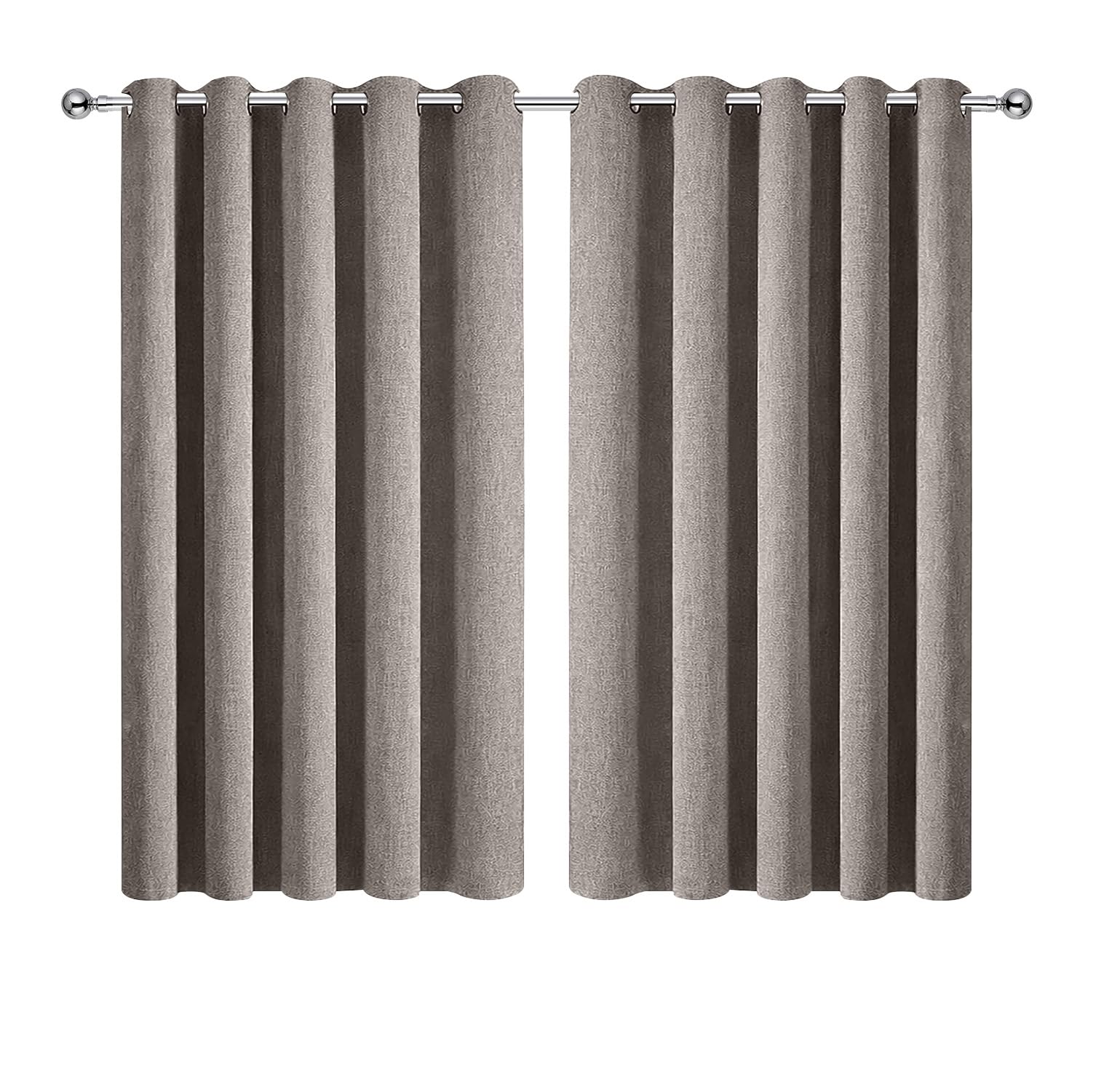 Aspire Homeware Linen Blackout Curtains for Bedroom 66x54 Eyelet Mocha Curtains for Living Room 2 Panels with Tiebacks
