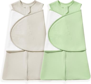 2 Pack Baby Sleep Sack Swaddle Blanket for Boys Girls | Infant Swaddling Sleeping Bag, 100% Cotton Adjustable Newborn Wrap Wearable Blanket Green + Gray