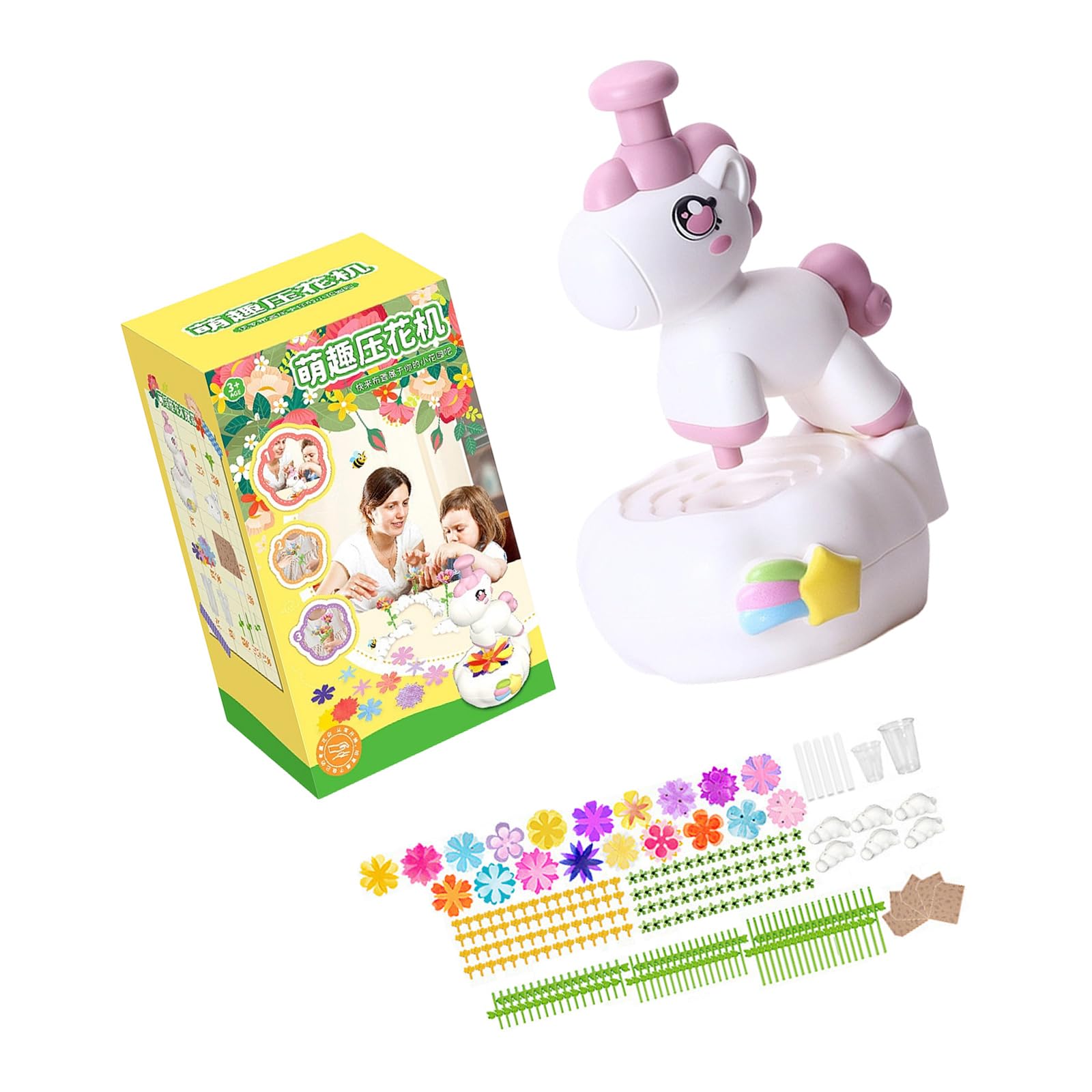 Interaktives Blumenpress Bastelset für Kinder, Spielzeug mit Blumenzubehör für Kinder und Mädchen, fantasievolles kreatives Spielen, Pressmaschinenspielzeug