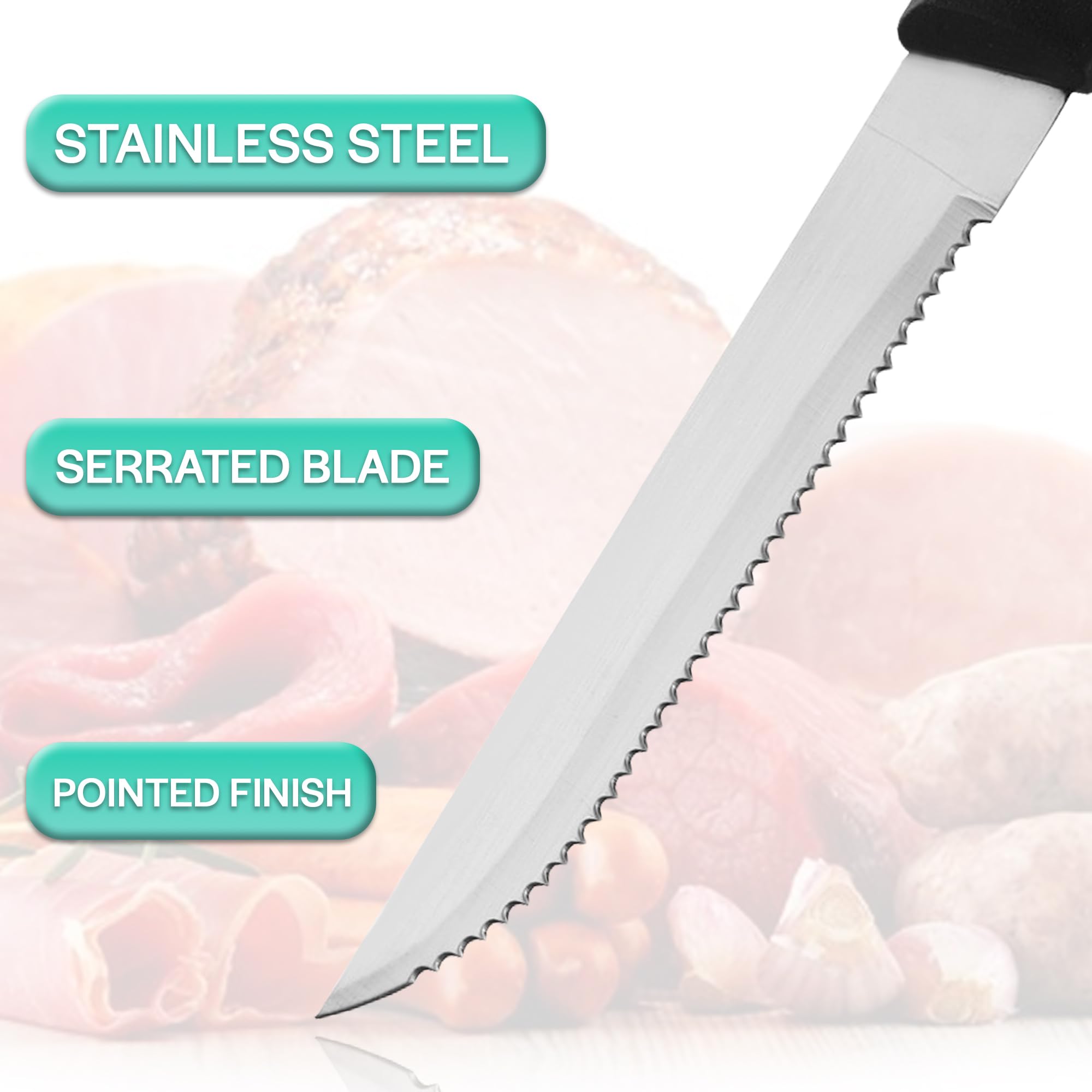 Cuchillos carne mesa premium de Acero Inoxidable 22 cm hoja de 12 cm resistentes a la corrosión ergonómicos y aptos para Lavavajillas cuchillo carne sierra chuletero (24 uds)