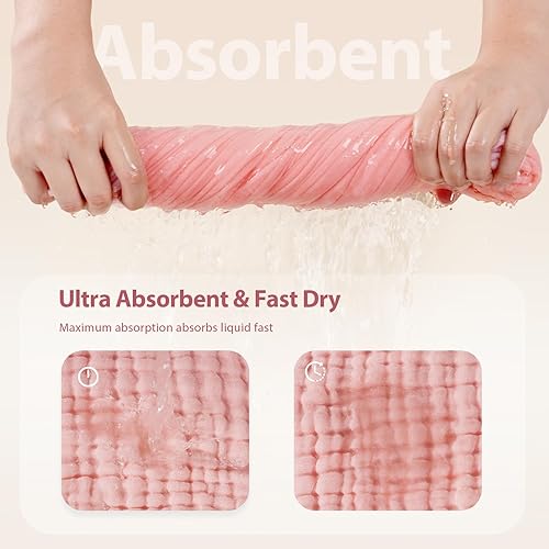 Miniatura 6 de Toallas de bebé con capucha para recién nacido, paquete de 2, 100% muselina de algodón, toallas de baño para bebé con capucha, suaves y absorbentes,