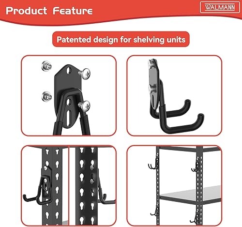 Miniatura 4 de WALMANN Ganchos de almacenamiento de garaje, ganchos de montaje en pared para herramientas, escaleras, cables, sillas plegables, palas y rastrillos,