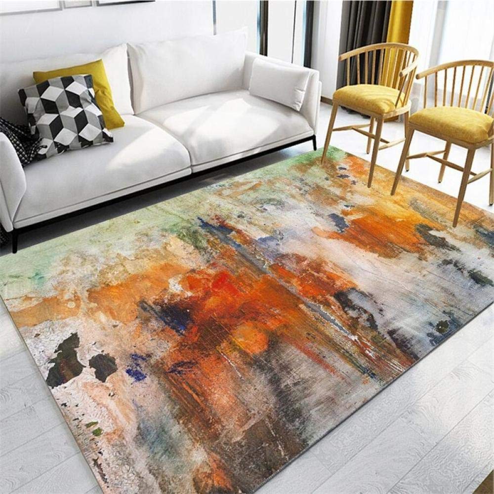 Tapis de salon moderne grand tapis de sol déco aquarelle orange pour chambre