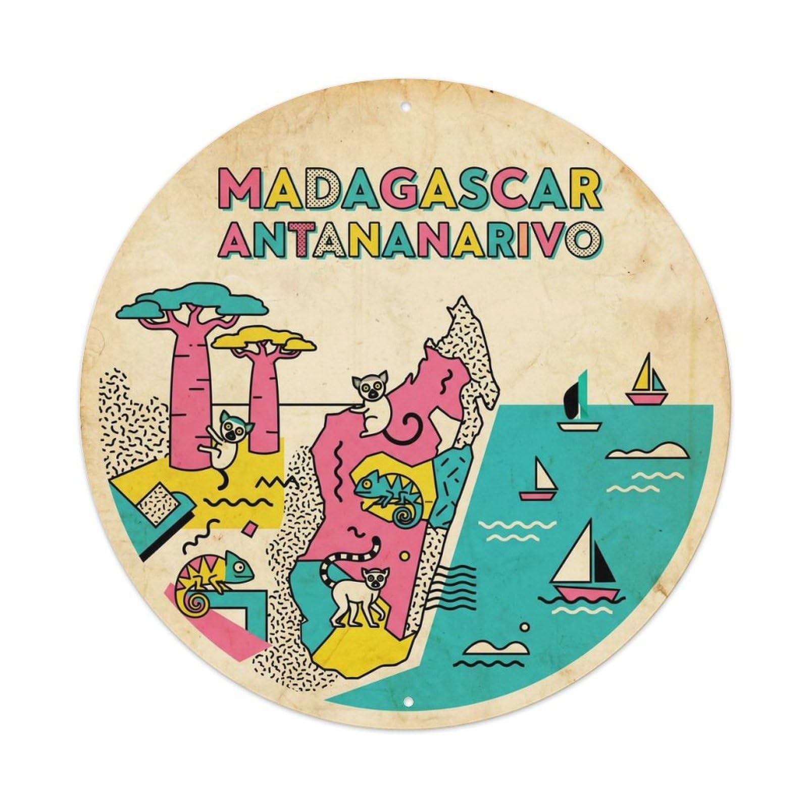Madagascar Antananarivo Ocean Retreat Bold Geometry Metal Tin Sign