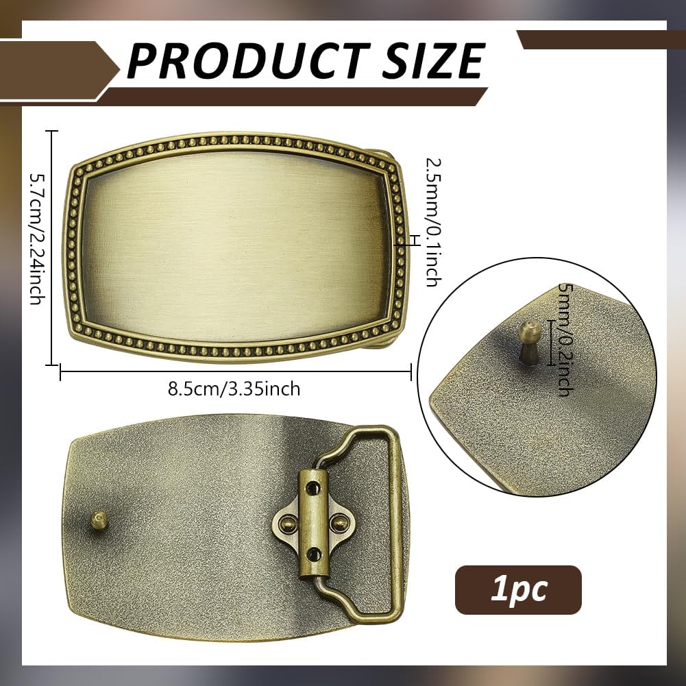 WEBEEDY Antique Brass DIY Blank Belt Buckle Vintage Style Blank Custom Belt Buckle Replacement for Women Men Custom Engraving, Leather Craft & Belts Making,Fits 1-1/2"(38mm) Belt Strap,3.3x2.2 inch