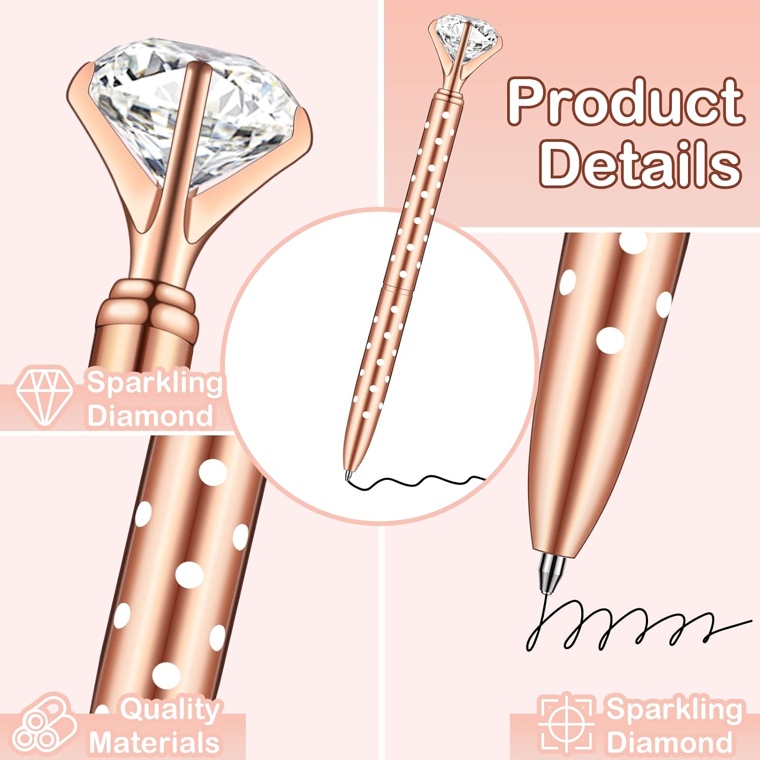 PASISIBICK 16 Pcs Big Diamond Pens-Bling Wedding Crystal Metal Ballpoint Pens with Black Ink (4 Mixed Colors) image 3
