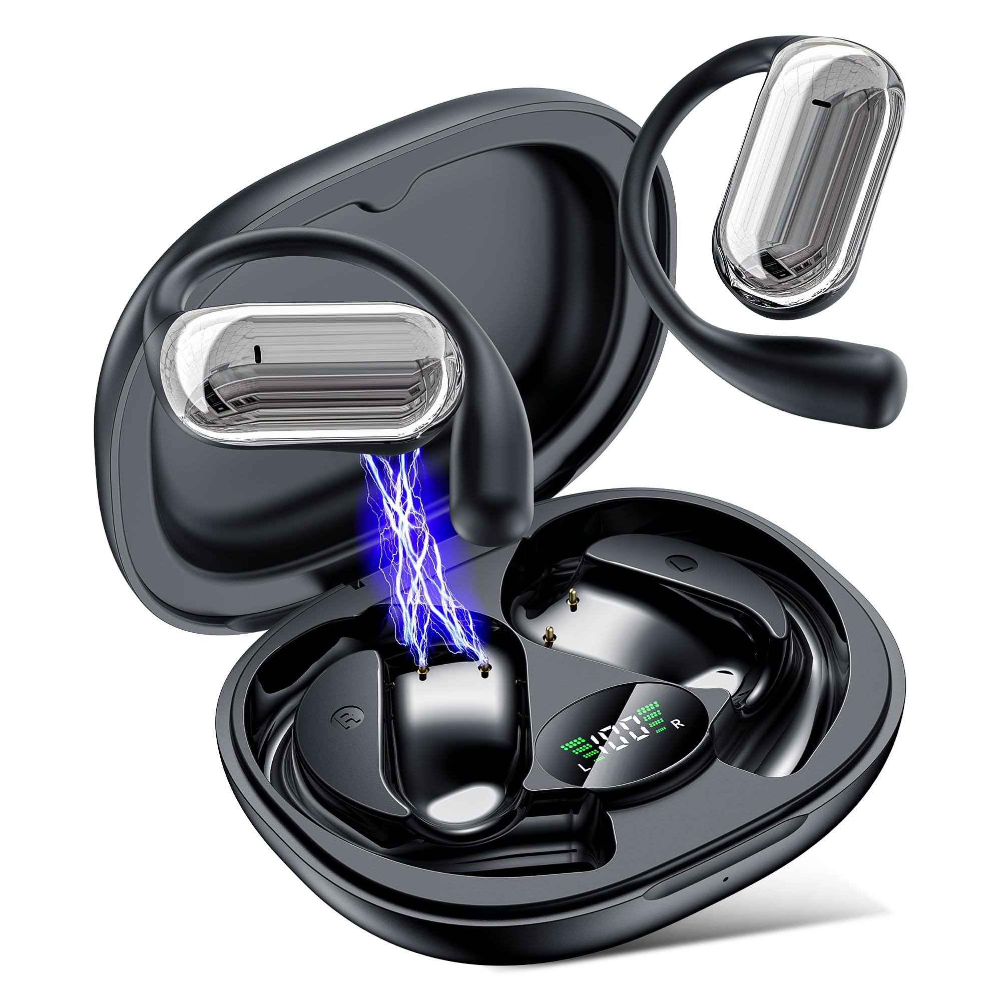 EUQQ Open Ear Headphones - Bluetooth 5.4 Sport Earbuds for Running, Ultra Comfort Open Earbuds Wireless with IP7 Waterproof, 50H Playtime & Stereo Sound,Jet Black