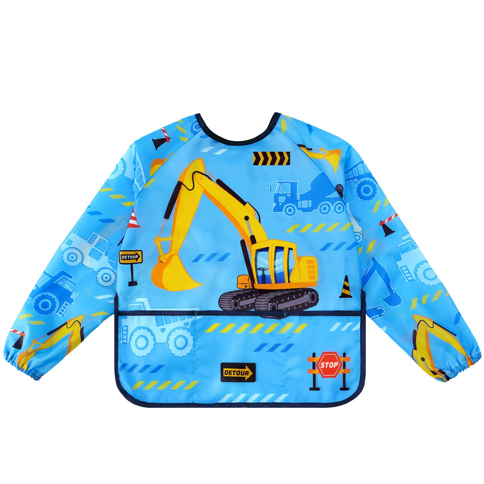 WERNNSAI Truck Art Smock for Kids- Kids Aprons for Girls Waterproof Toddler Art Smock Painting with Long Sleeve and 3 Pockets Little Boys Painting Eating Cooking Baking Gardening Water Play Apron - Image 2