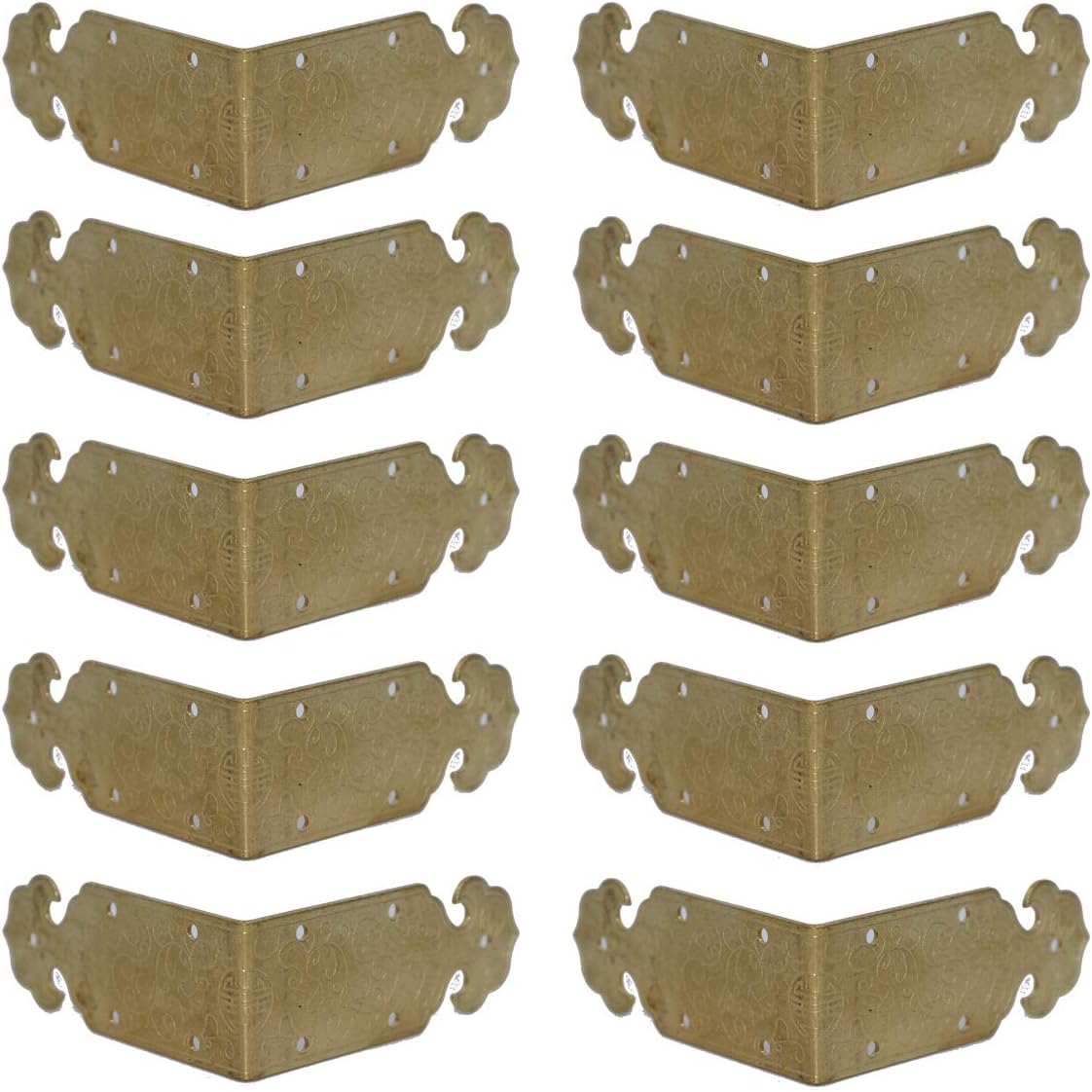 FGen 10pcs Chinese Antique Copper Edge, Table Guards Right Angle Wooden Jewelry Box Photo Frame Accessories Copper Corner Pieces, Brass Color