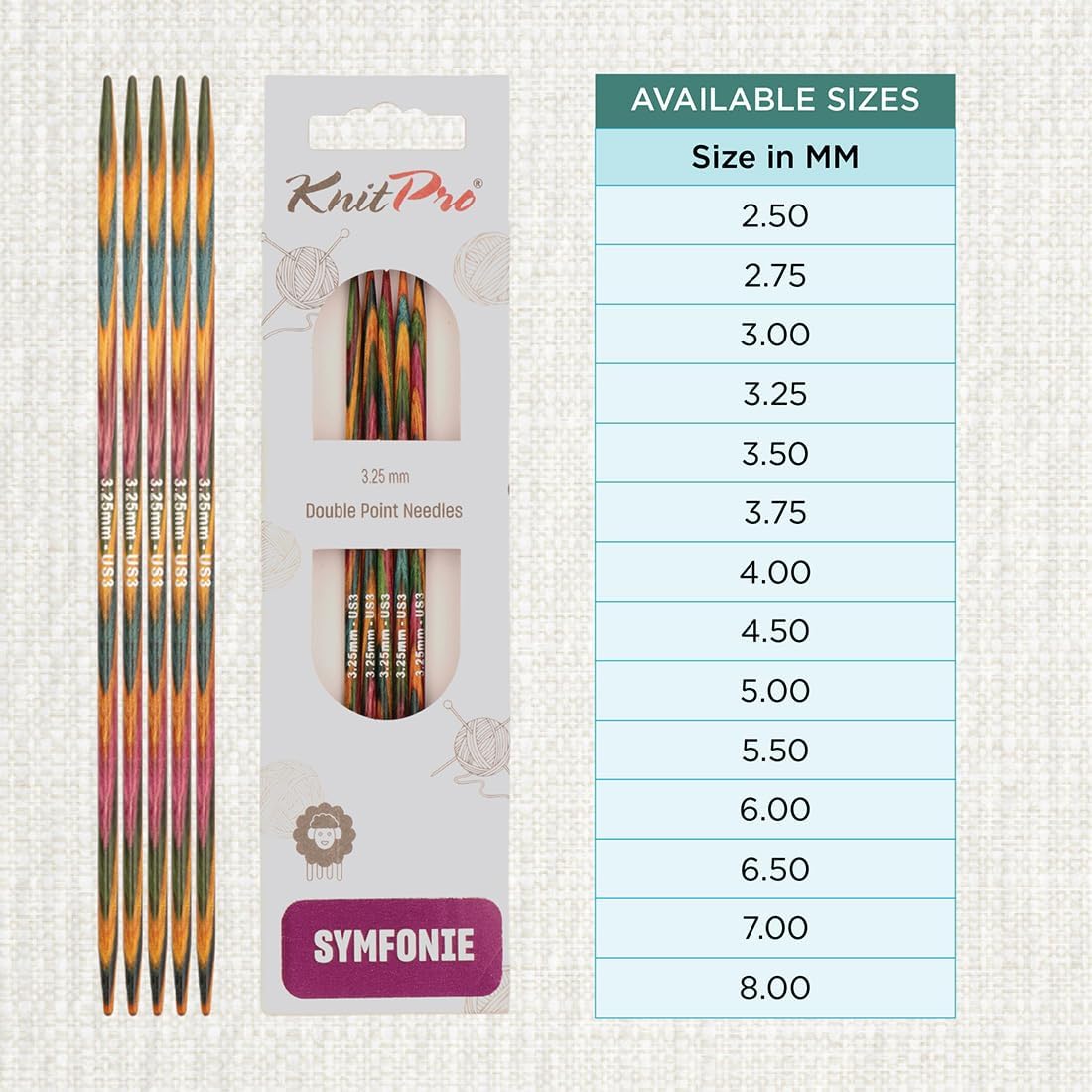 KnitPro KP20134 20 cm x 3.25 mm Symfonie Double Pointed Needles, Multi-Color