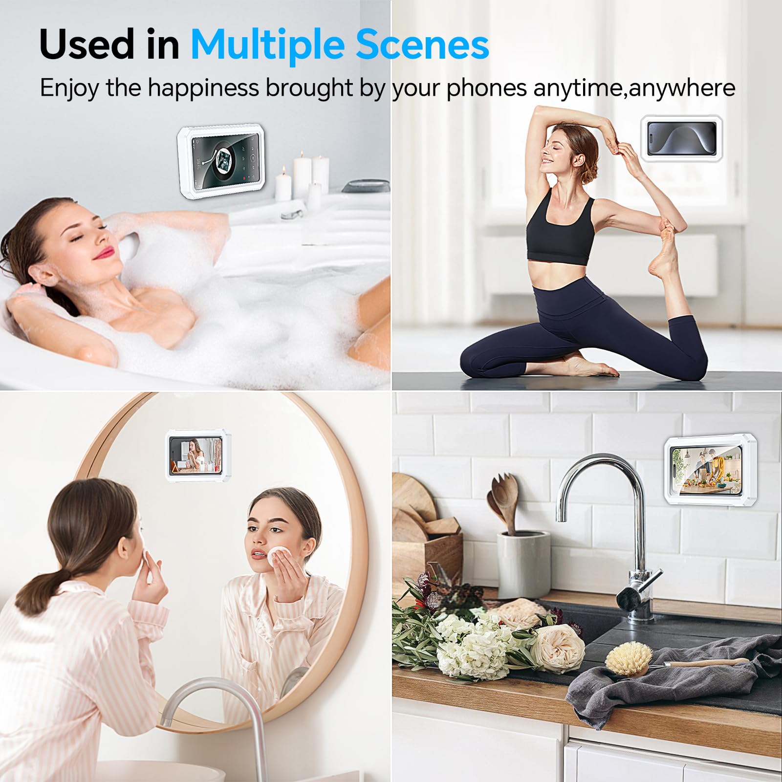 Coolpow Supporto per Telefono da Doccia Impermeabile Custodia Porta Telefono Doccia【480°Regolabile】 Porta Phone Bagno da Muro con Design Anti-appannamento per Cellulari da 4 a 7 Pollici Kit
