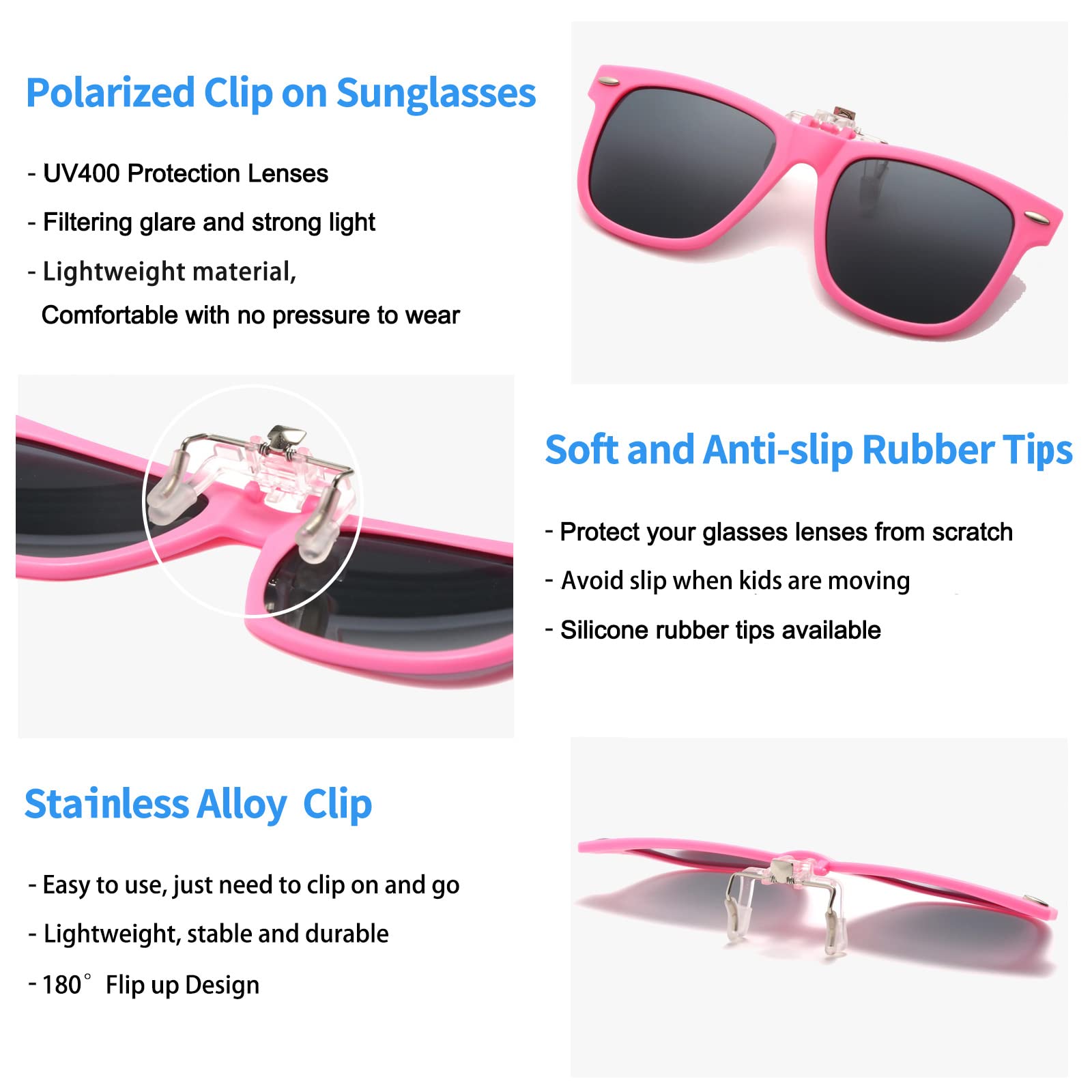 Long Keeper Kids Clip On Sunglasses Polarised Children Junior Clip-on Sunglasses over Prescription Glasses UV Protection Flip Up Sunglasses for Boys Girls - Image 3