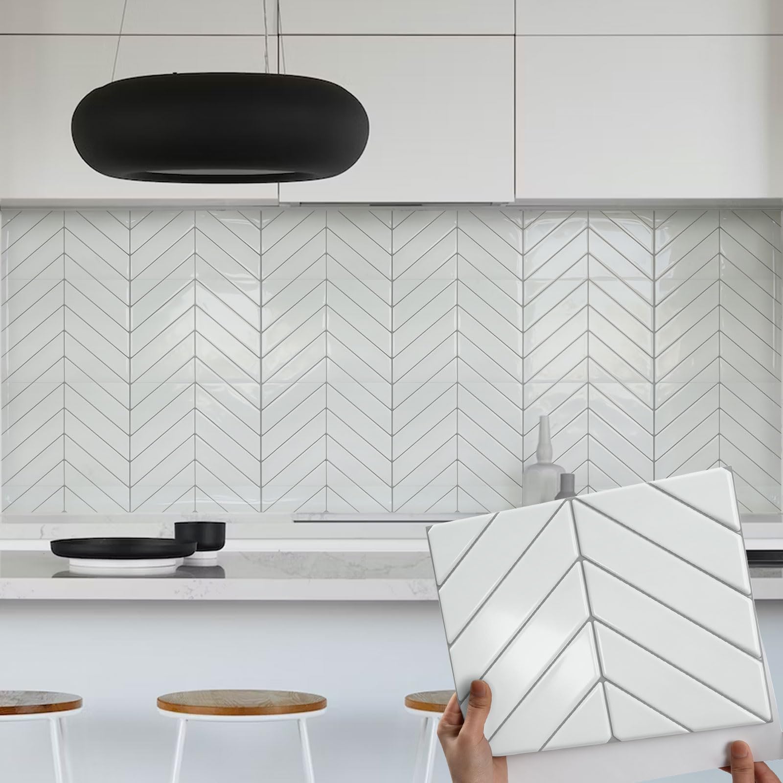 Fantasnight Stick on Wall Tiles Kitchen - 10pcs Self Adhesive Tile Stickers for Bathroom(29x23cm) - Peel and Stick Walls Sticker White - Marble Effect Waterproof Sticky Vinyl Splashback 3D — image 1