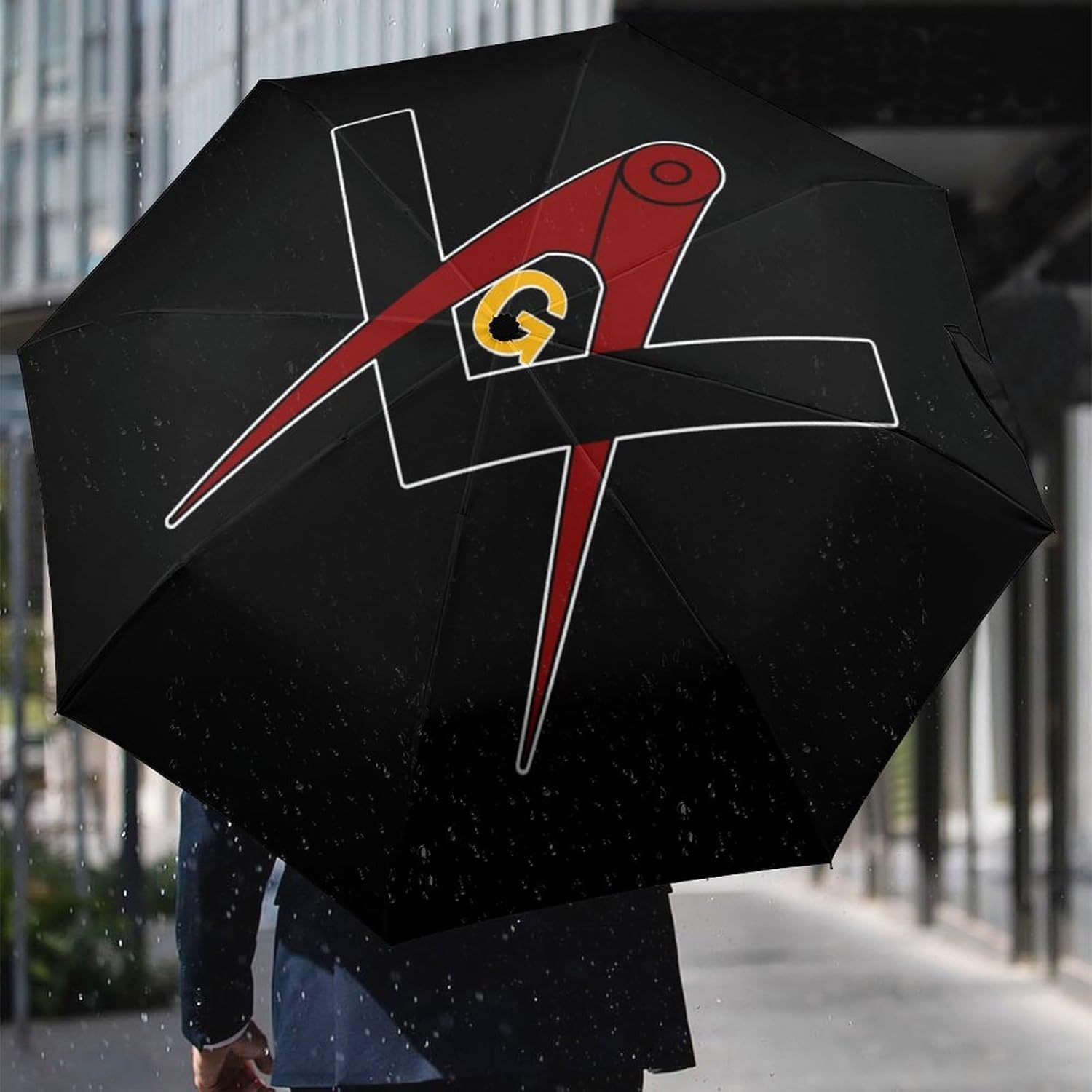 Masonic Freemason Square Compass Travel Umbrella Tri-fold Folding Compact Portable for Rain Sun Protection