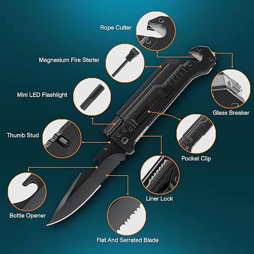 Miniatura 2 de Snake Eye Tactical Cuchillo táctico 6 en 1 multiherramienta con arranque de fuego de pedernal, luz LED, abridor de botellas, cortador de cinturón y