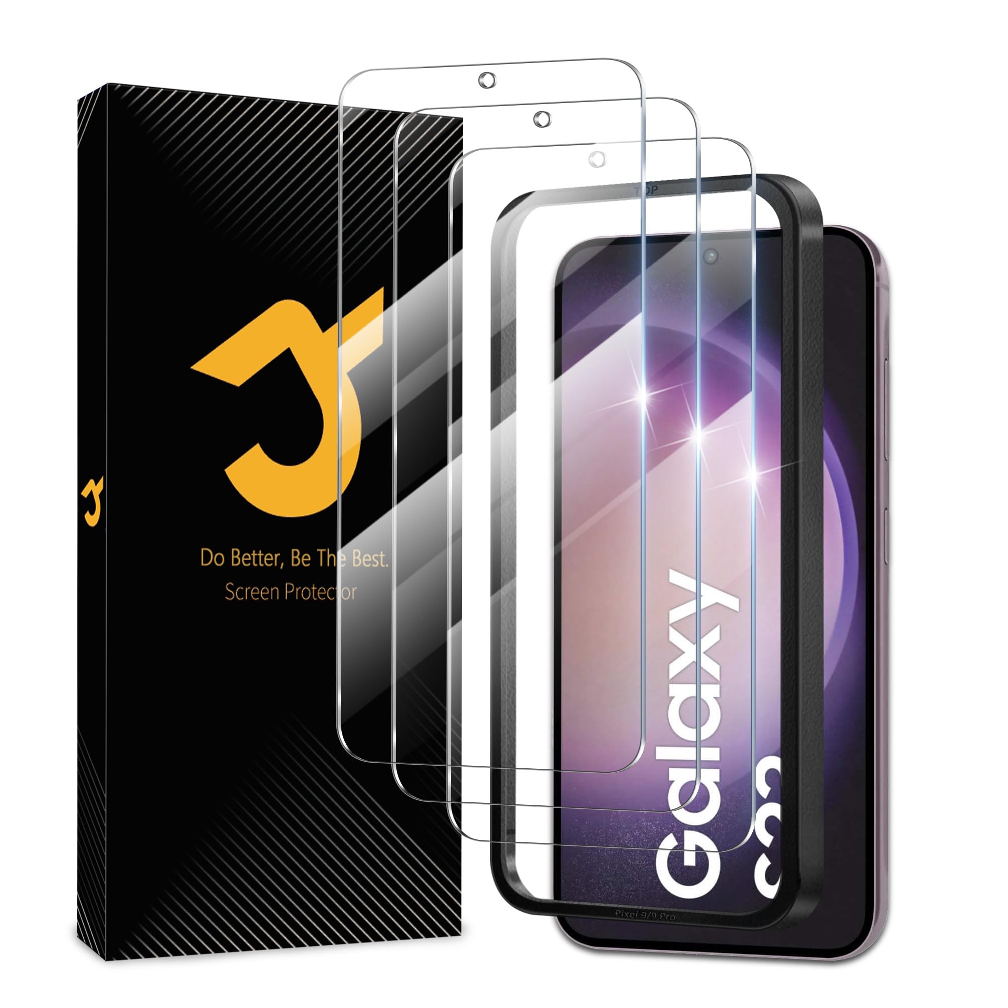 JZG 3 Pack Screen Protector for Samsung Galaxy S23 (Tempered Glass), Fingerprint Unlock, Anti-Shock, Bubble Free, Case Friendly