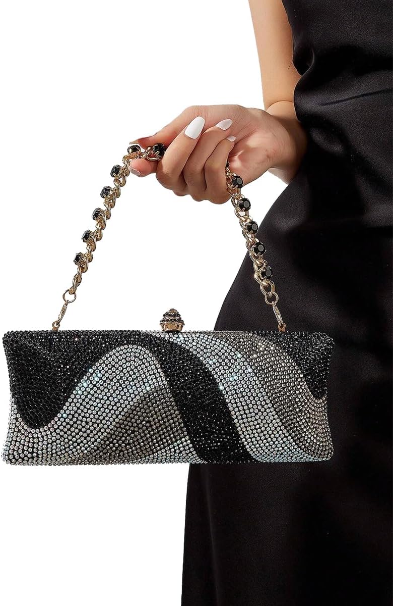 Women Trendy Long Form Rhinestone Bag Bride Glitter Crystal Evening Clutch Crossbody Purse for Cocktail Party - Image 2